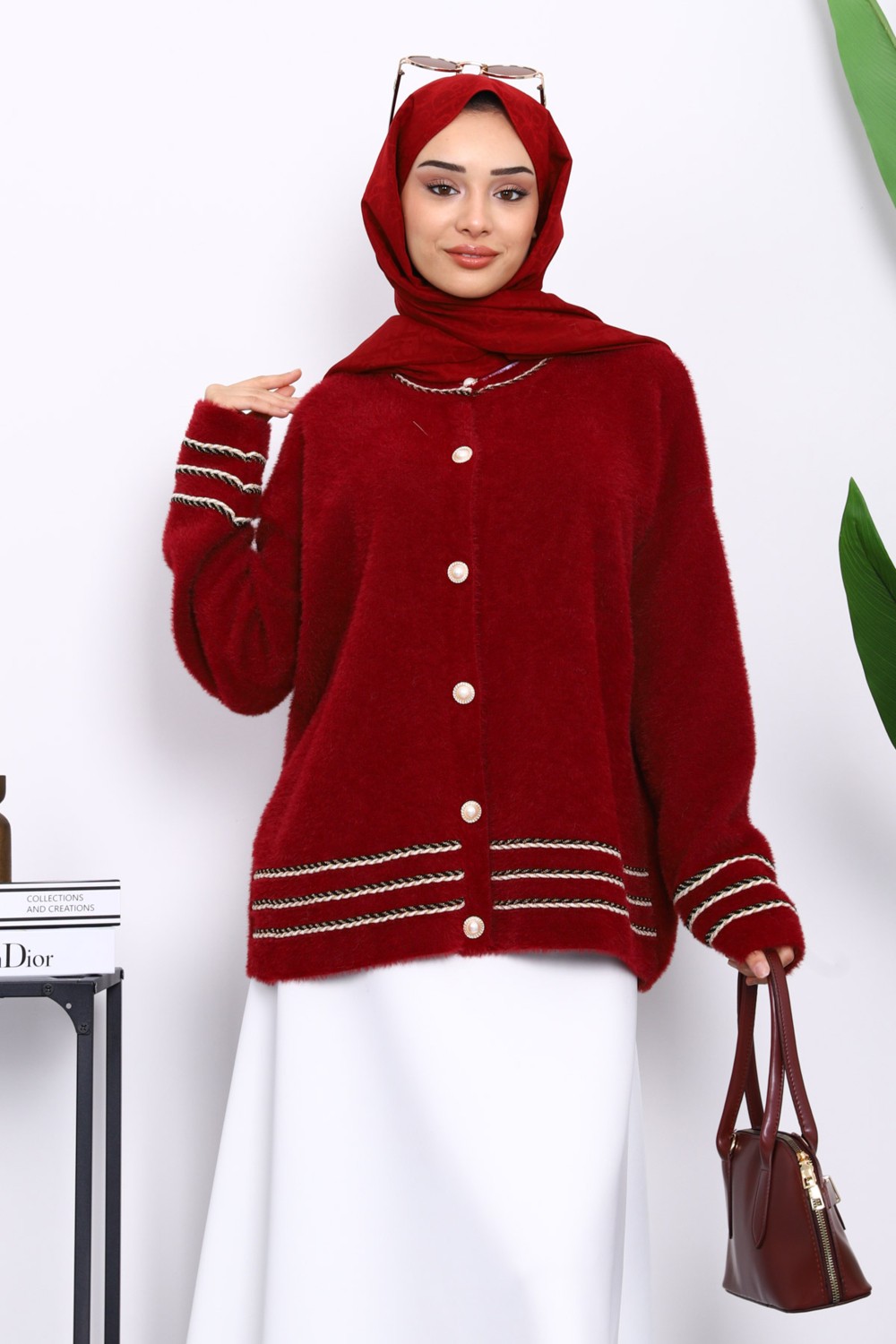 İmaj Butik Lacivert Biye Detaylı Angora Yumoş Triko Hırka görsel 3