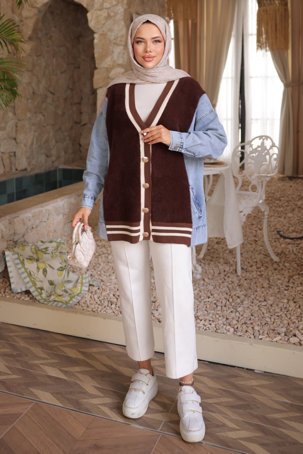 İmaj Butik Bordo Kot Garnili Yumoş Triko Hırka görsel 4