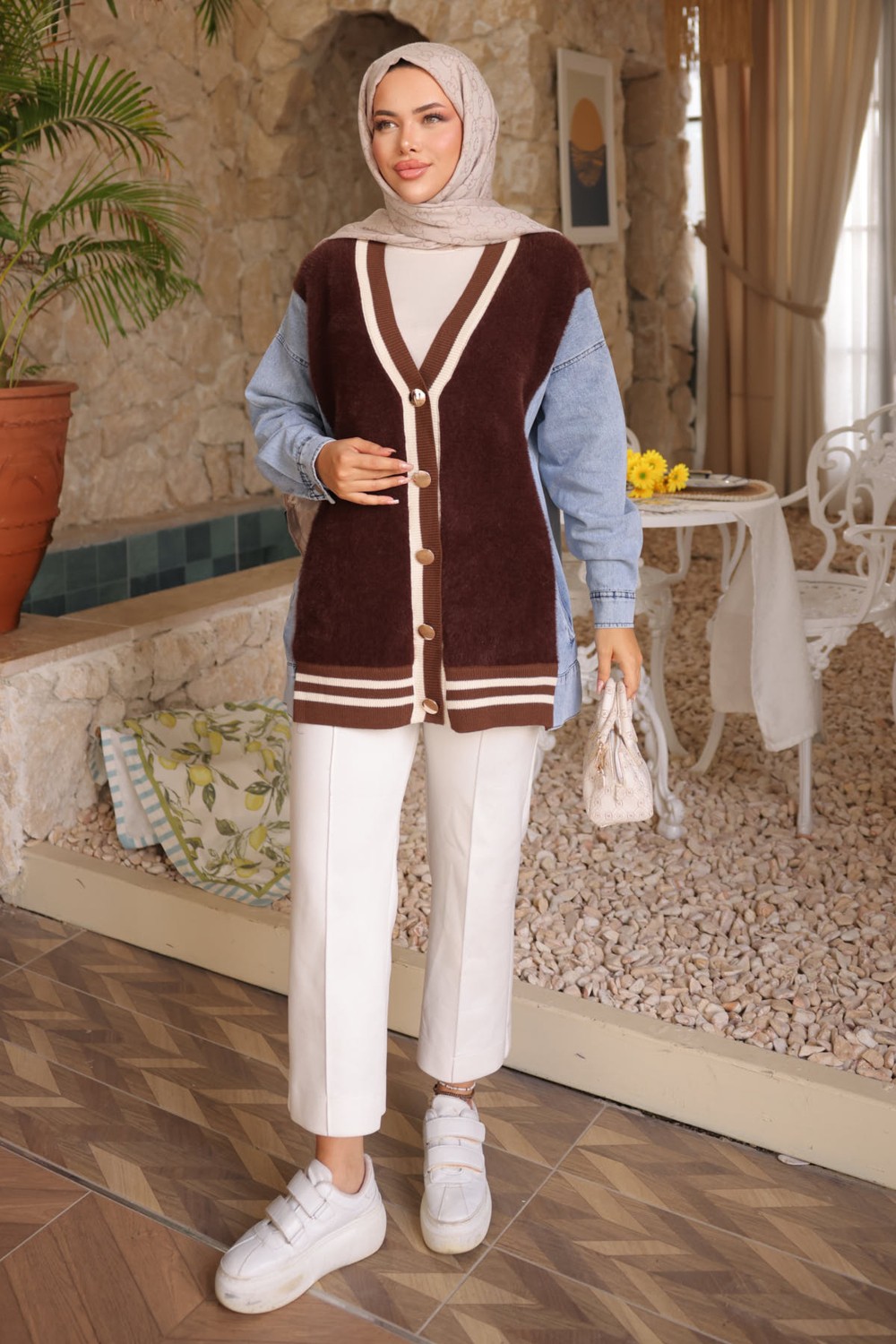 İmaj Butik Bordo Kot Garnili Yumoş Triko Hırka görsel 5