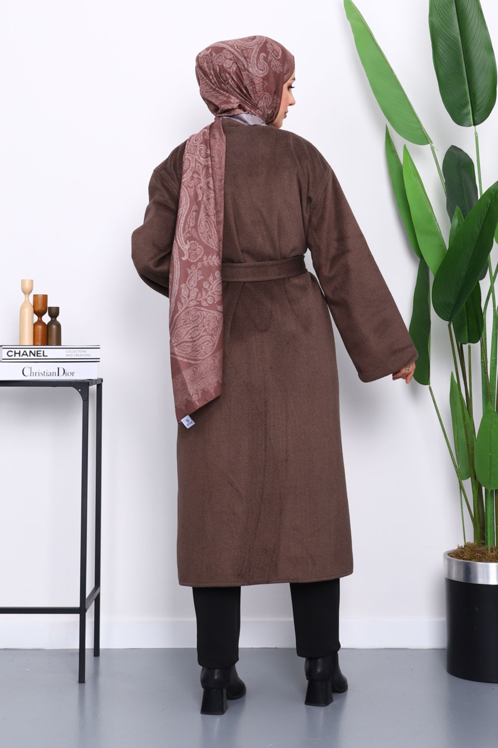 İmaj Butik Bordo Kuşaklı Kaşe Kaban görsel 8