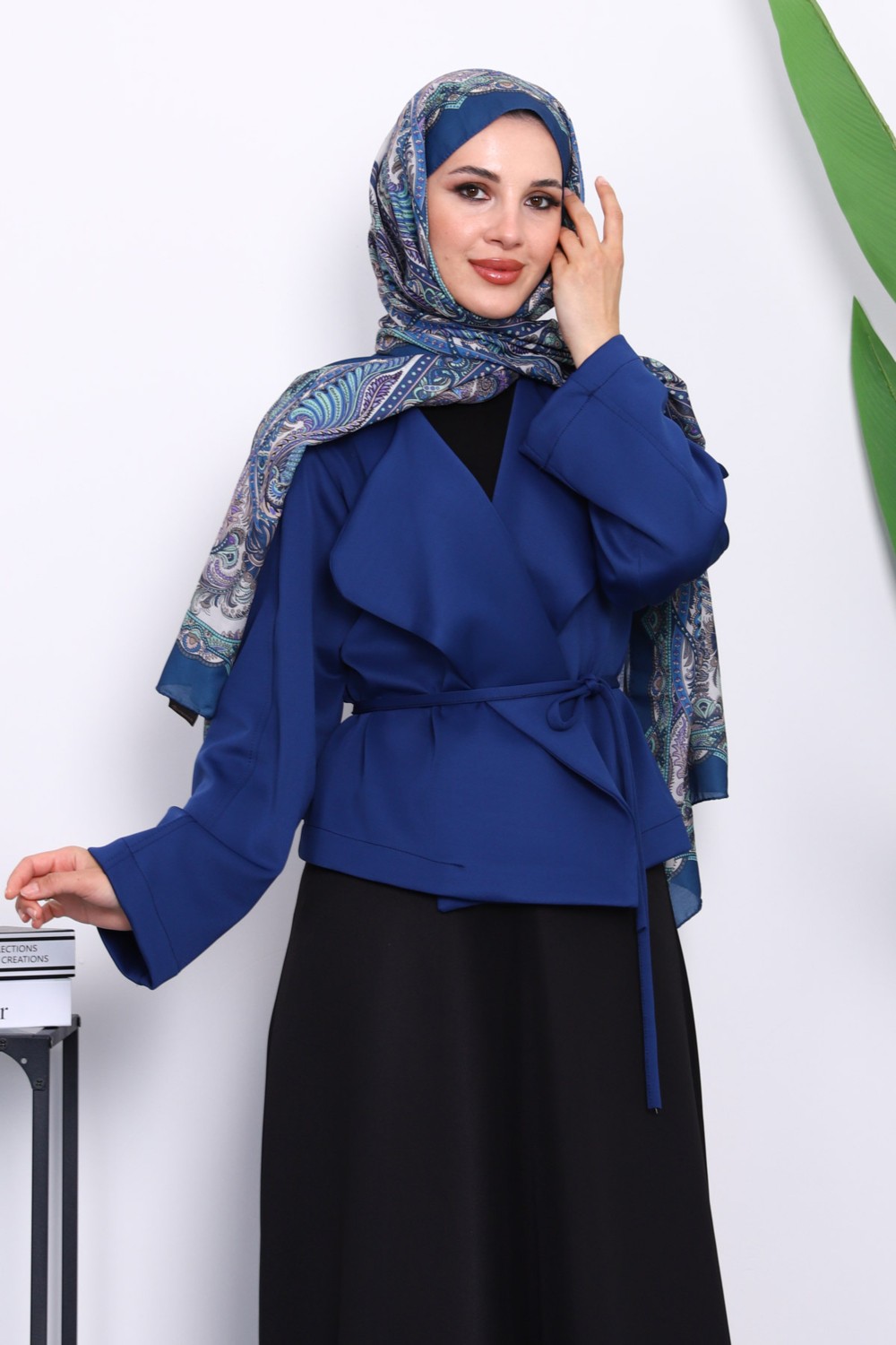 İmaj Butik Lacivert Şal Yaka Scuba Puf Kısa Ceket