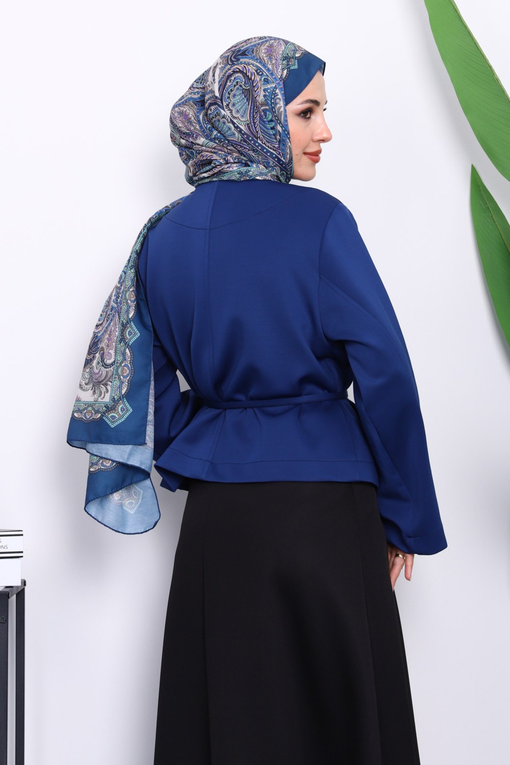 İmaj Butik Lacivert Şal Yaka Scuba Puf Kısa Ceket görsel 4