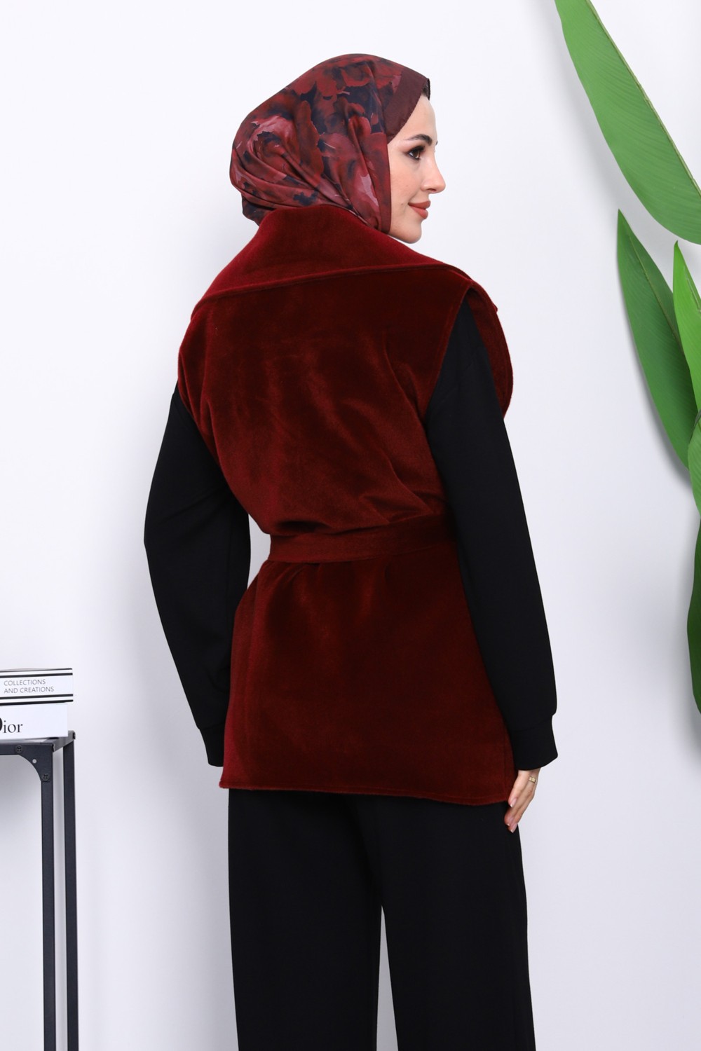 İmaj Butik Lacivert Kruvaze Yaka Kuşaklı Kaşe Yelek görsel 8
