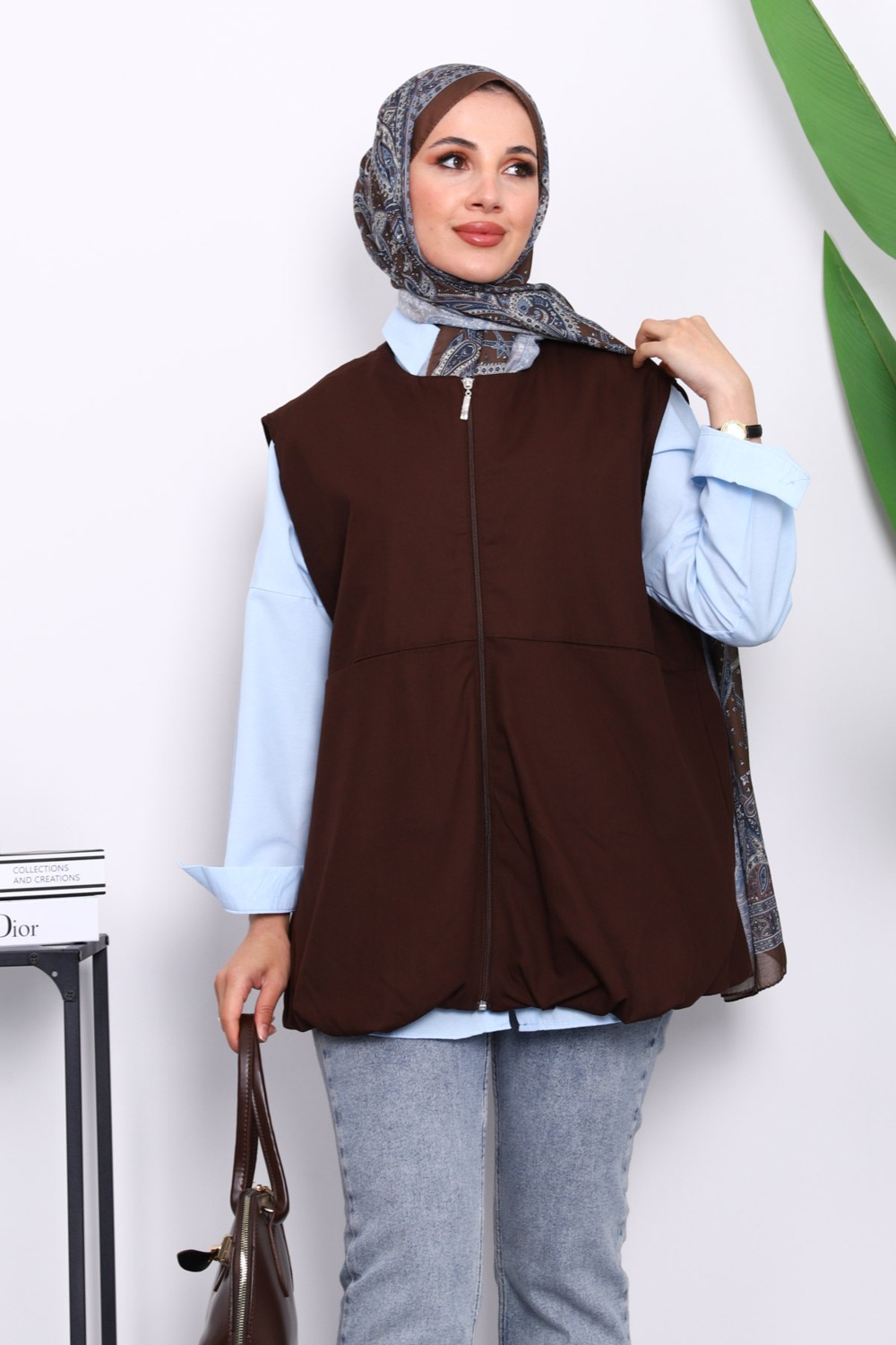 İmaj Butik Lacivert Fermuarlı Oversize Astarlı Yelek görsel 5
