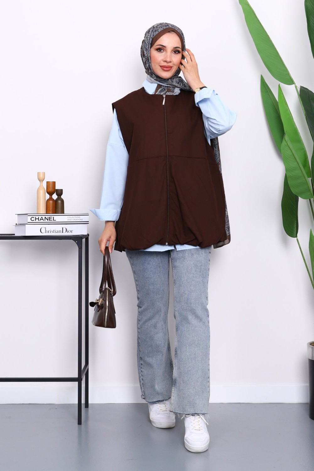 İmaj Butik Lacivert Fermuarlı Oversize Astarlı Yelek görsel 6