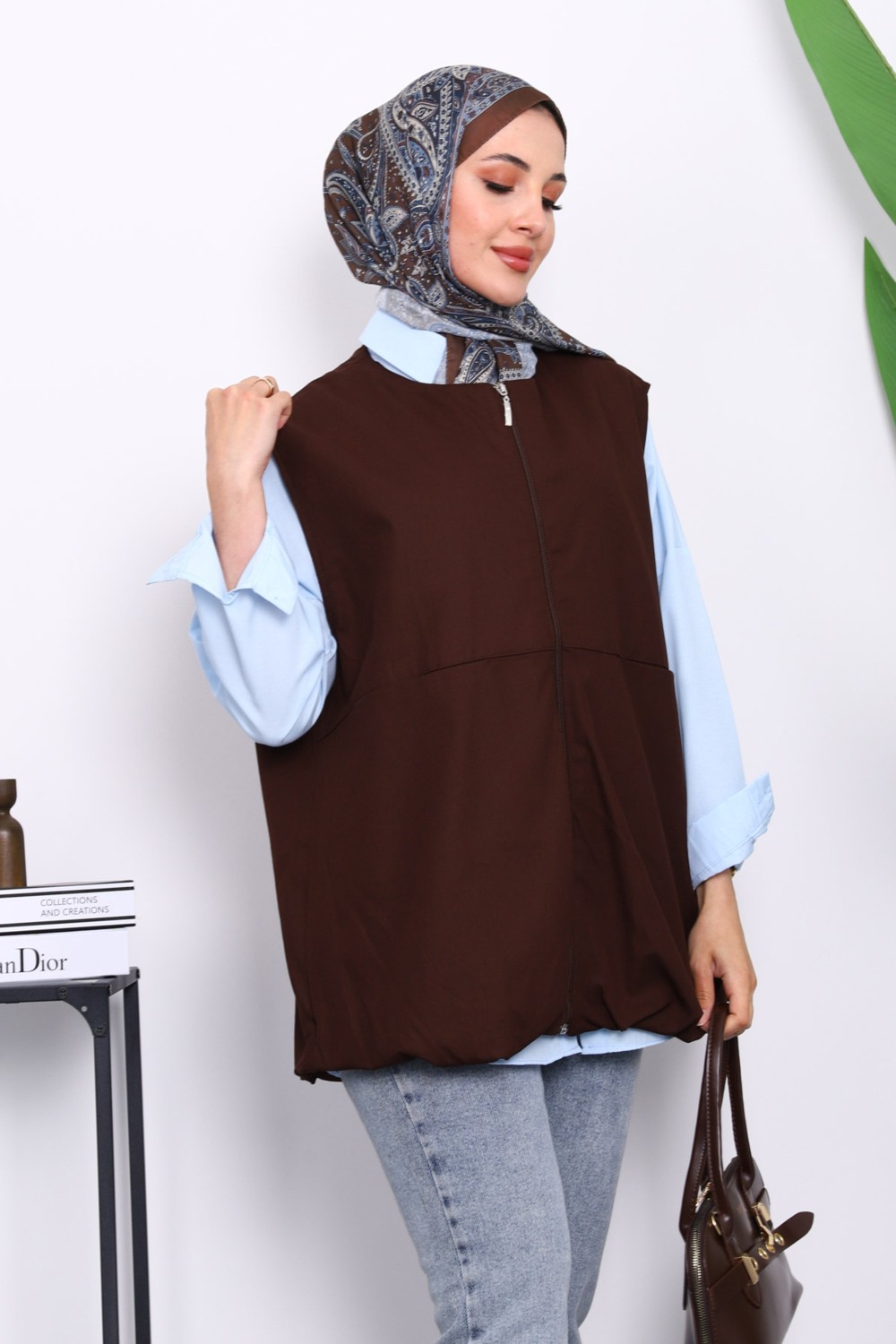 İmaj Butik Lacivert Fermuarlı Oversize Astarlı Yelek görsel 7
