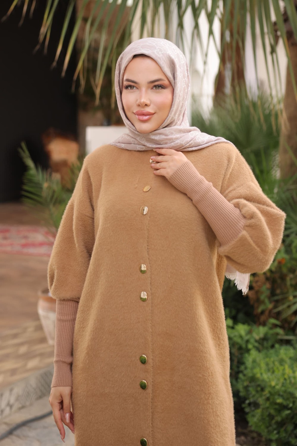 İmaj Butik Kahverengi Hakim Yaka Angora Yumoş Kaban Hırka görsel 7