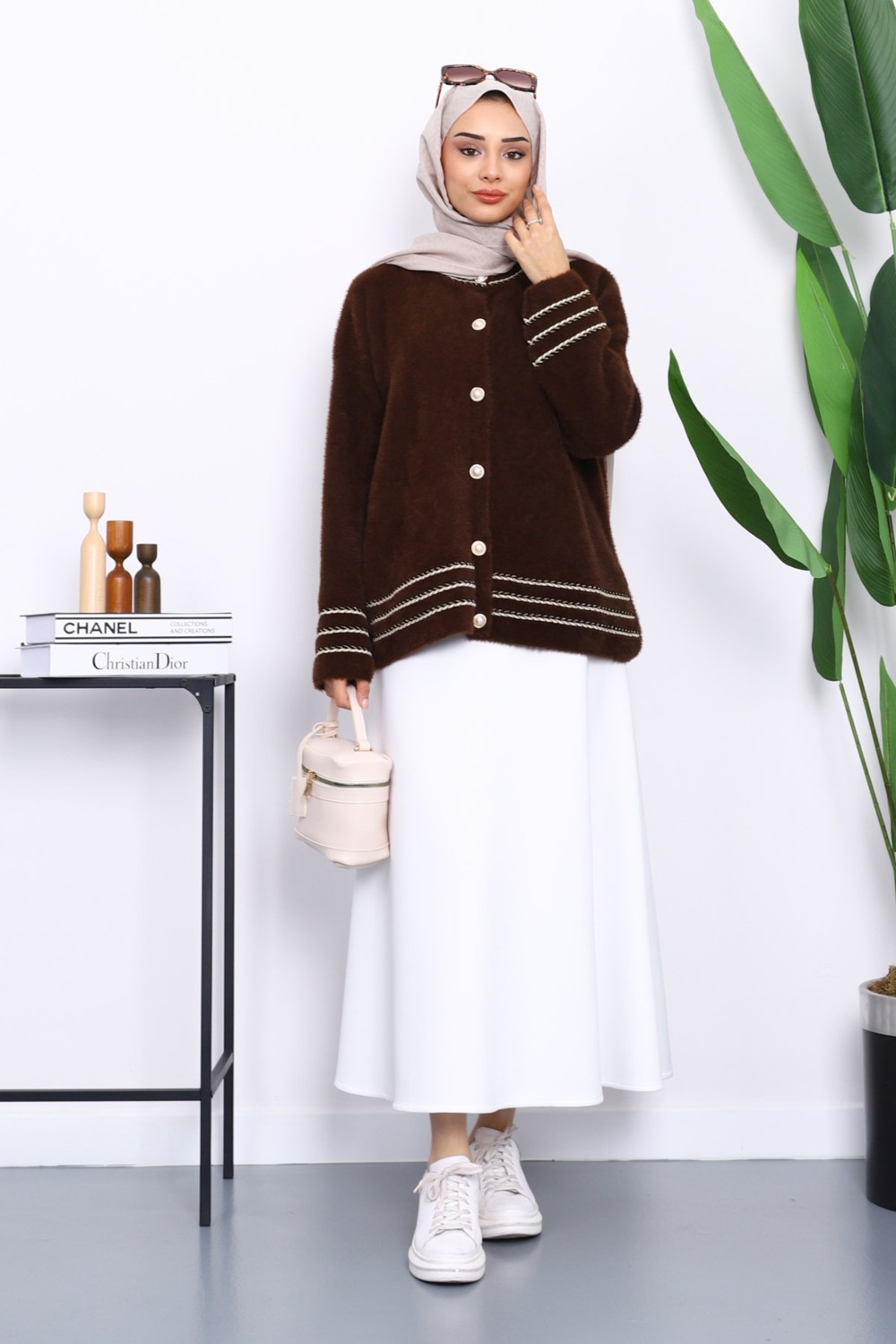 İmaj Butik Lacivert Biye Detaylı Angora Yumoş Triko Hırka görsel 6
