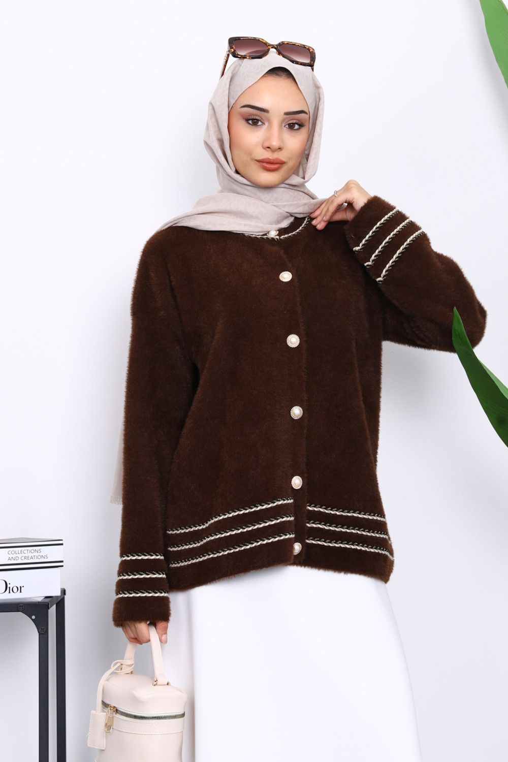 İmaj Butik Lacivert Biye Detaylı Angora Yumoş Triko Hırka görsel 8