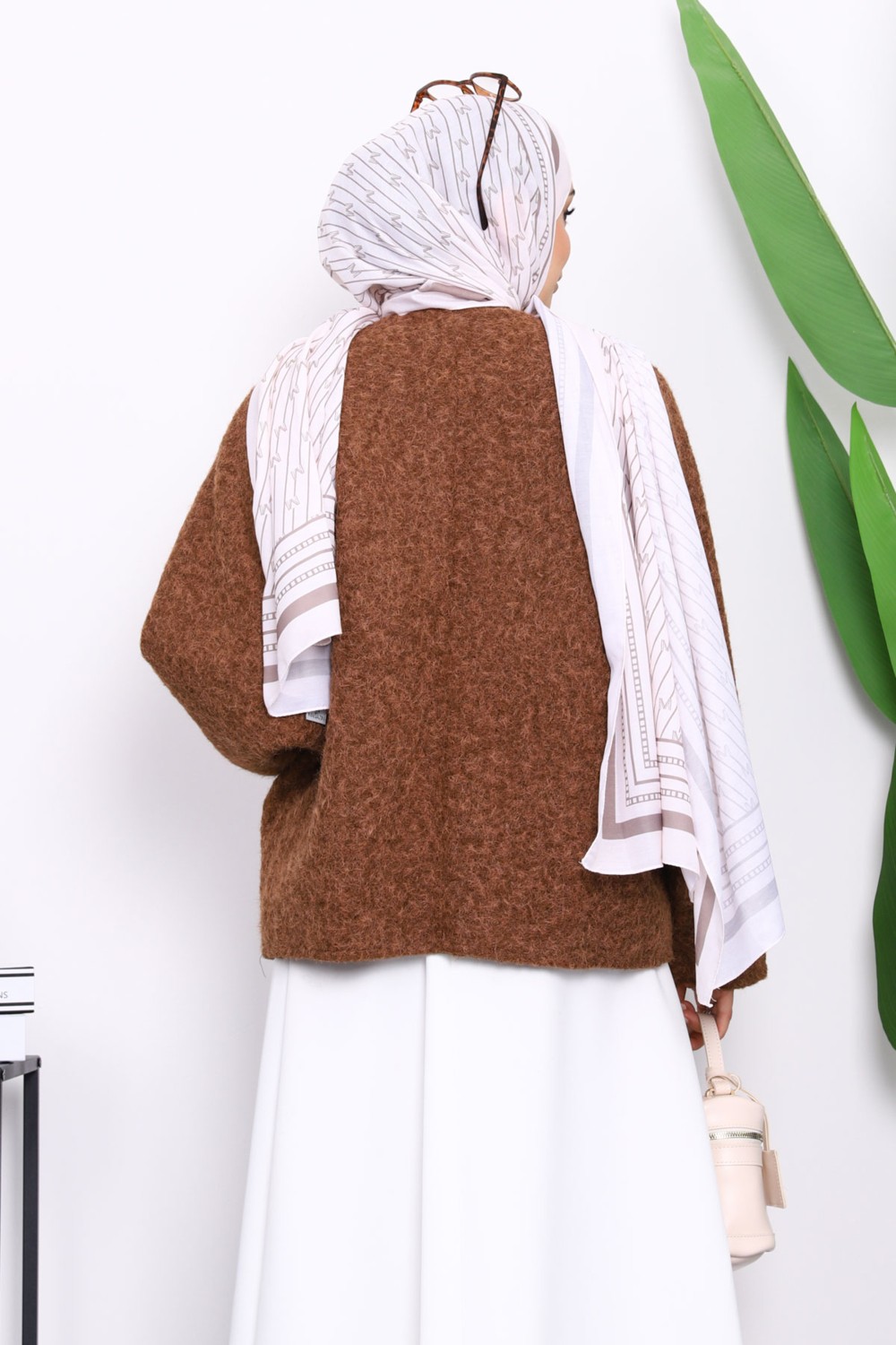 İmaj Butik Kahverengi Önü Bağlamalı Keçe Kimono Ceket görsel 4