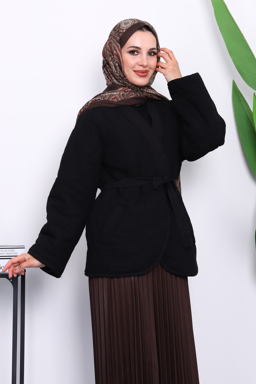 İmaj Butik Krem Kapitone Kuşaklı Astarlı Ceket görsel 5