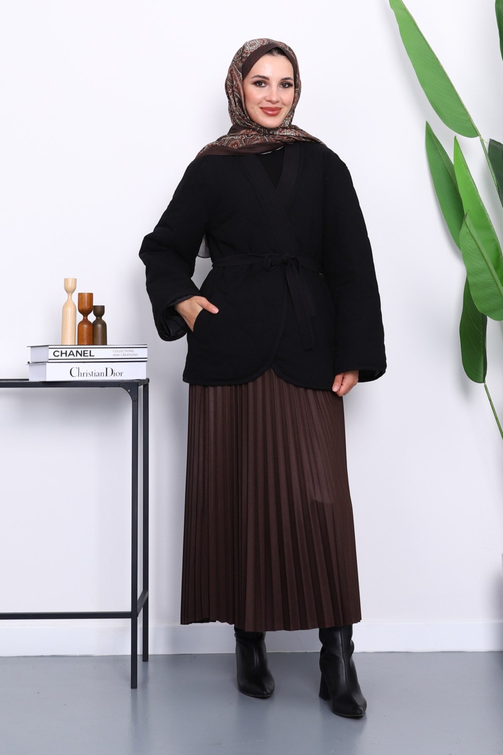 İmaj Butik Krem Kapitone Kuşaklı Astarlı Ceket görsel 6