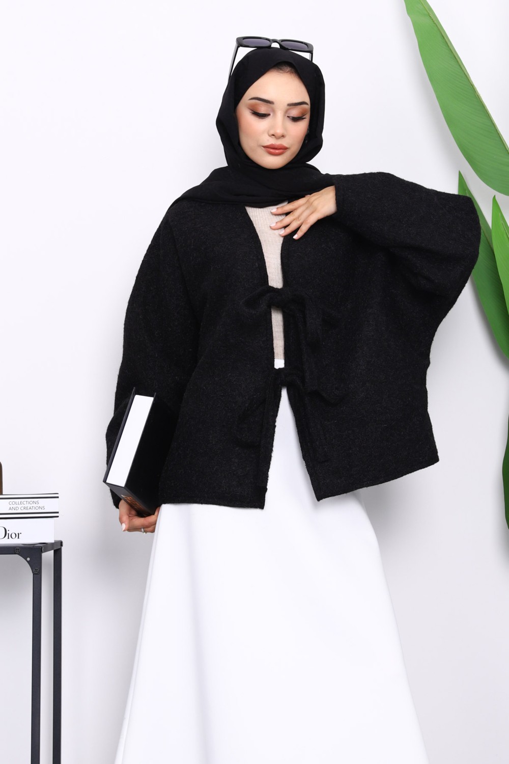 İmaj Butik Kahverengi Önü Bağlamalı Keçe Kimono Ceket görsel 5