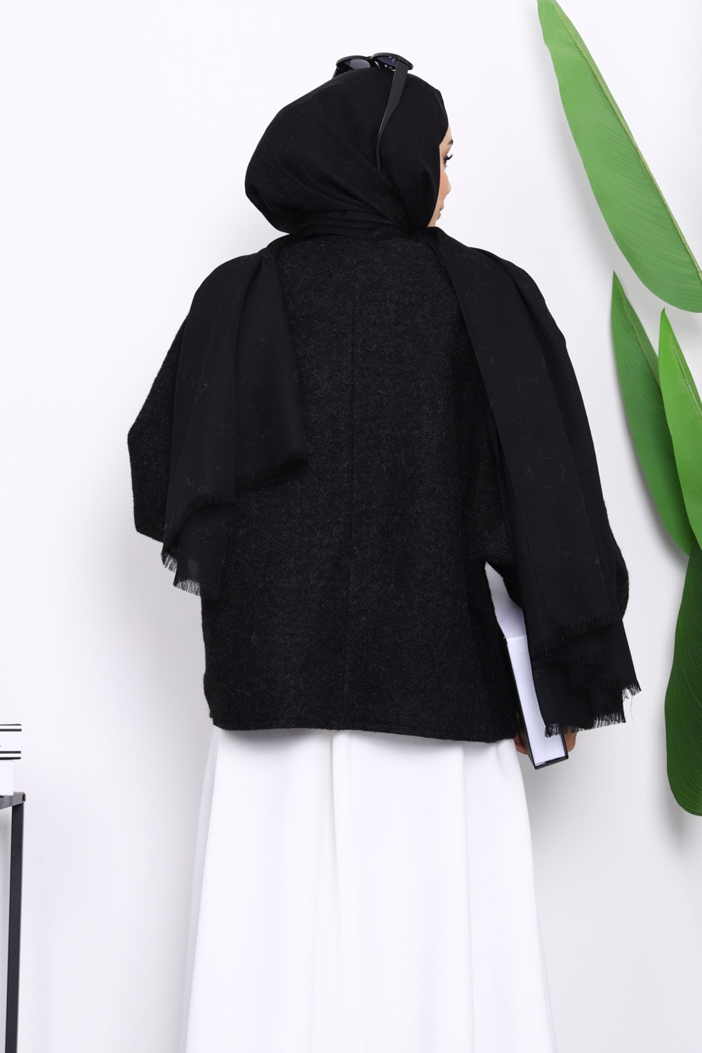 İmaj Butik Kahverengi Önü Bağlamalı Keçe Kimono Ceket görsel 6