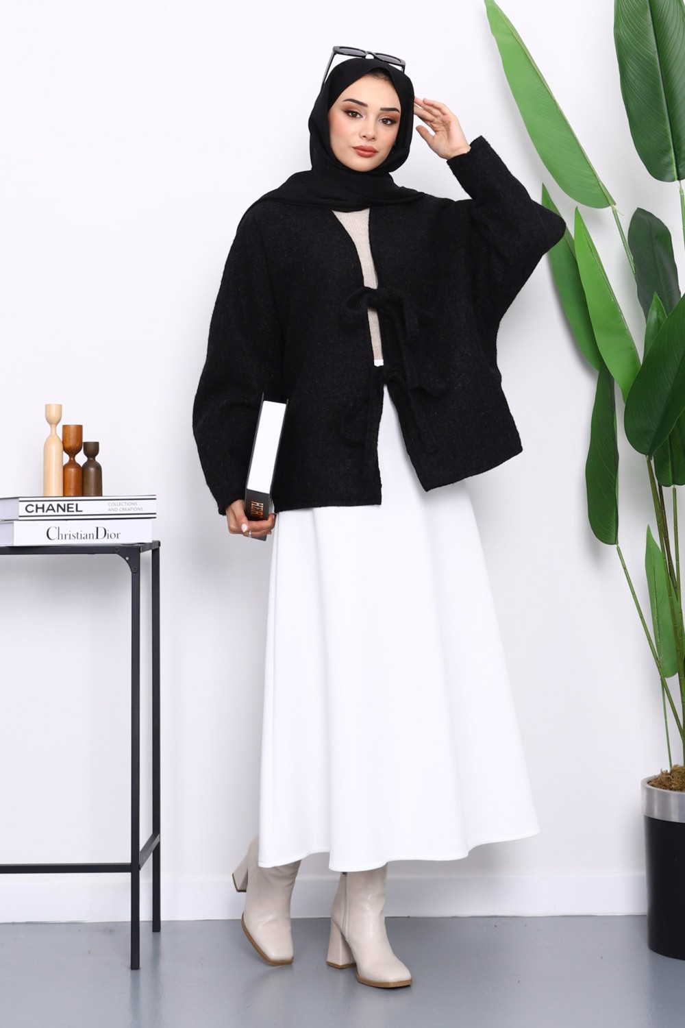 İmaj Butik Kahverengi Önü Bağlamalı Keçe Kimono Ceket görsel 7
