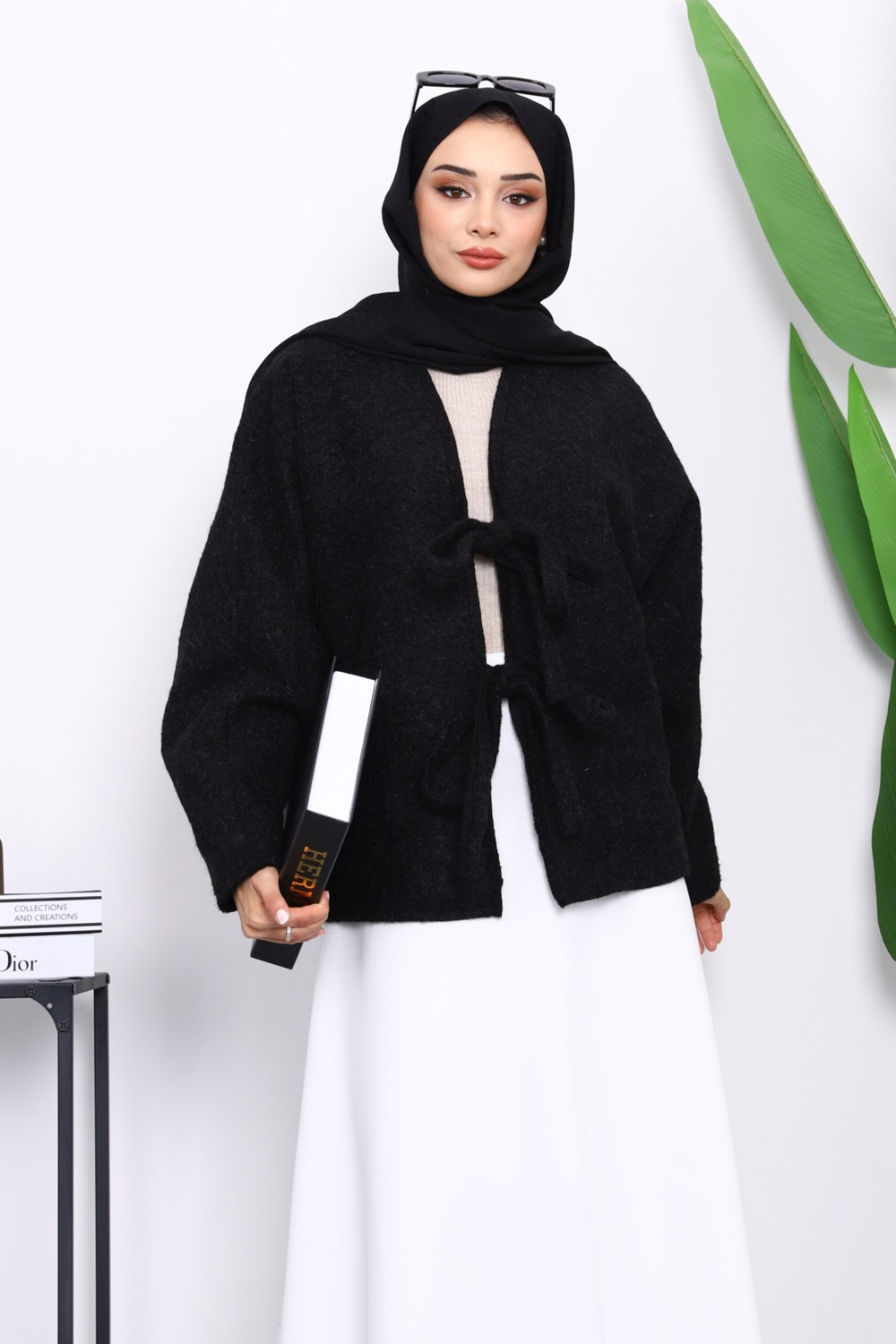 İmaj Butik Kahverengi Önü Bağlamalı Keçe Kimono Ceket görsel 8