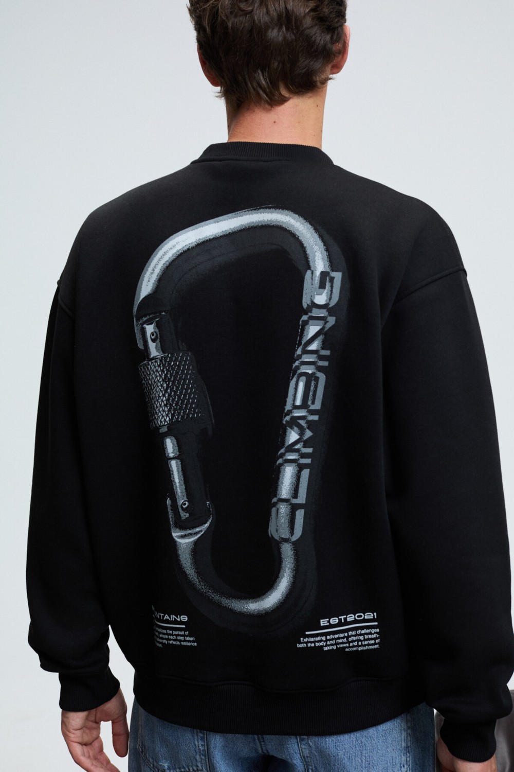 Grimelange ALDEN Erkek Yuvarlak Yaka Göğsü Ve Sırtı Baskılı Relaxed Fit Siyah Sweatshirt