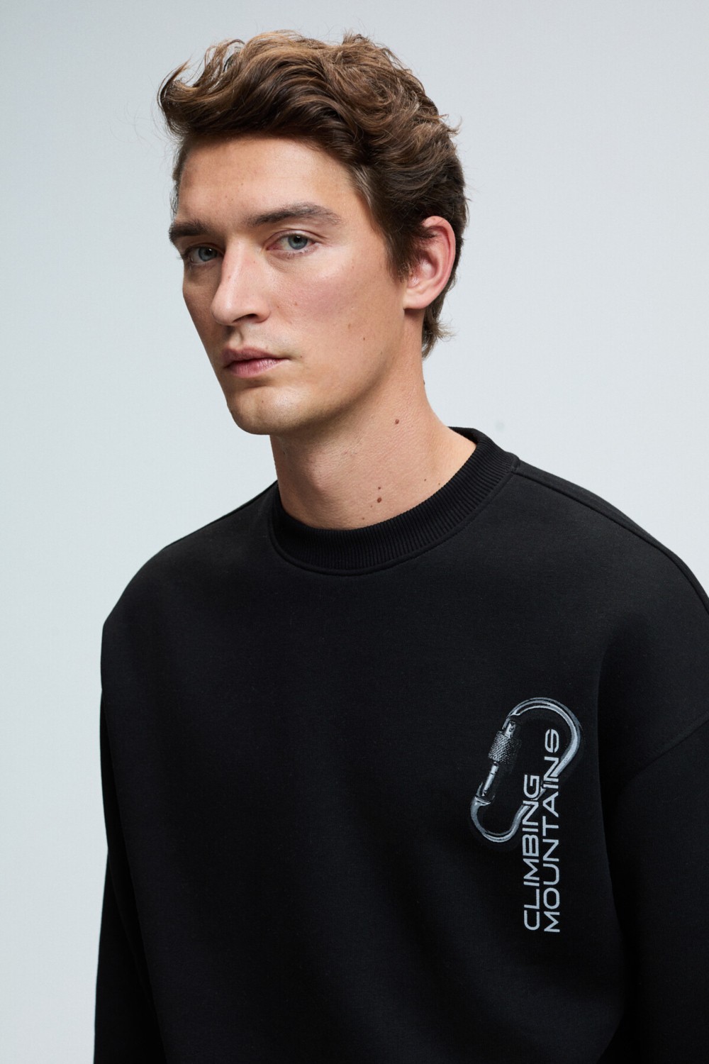 Grimelange ALDEN Erkek Yuvarlak Yaka Göğsü Ve Sırtı Baskılı Relaxed Fit Siyah Sweatshirt görsel 5