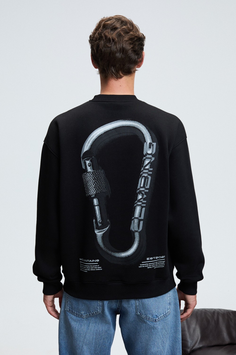 Grimelange ALDEN Erkek Yuvarlak Yaka Göğsü Ve Sırtı Baskılı Relaxed Fit Siyah Sweatshirt görsel 6
