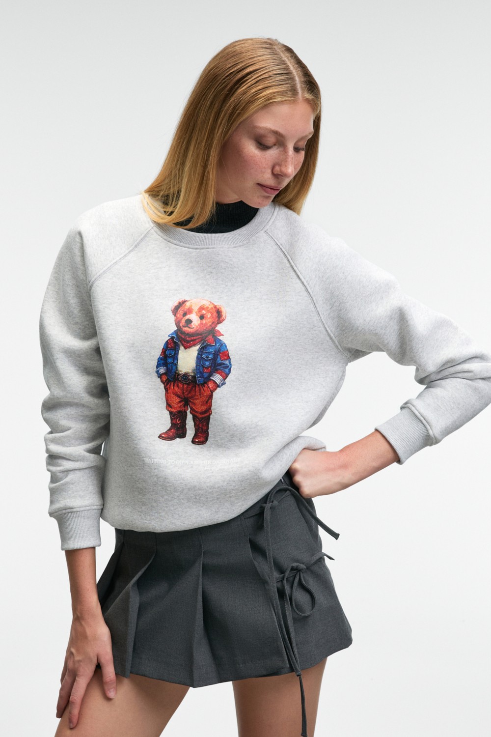 Grimelange AELORIA Kadın Önü Baskılı Reglan Kol Regular Grimelanj Sweatshirt