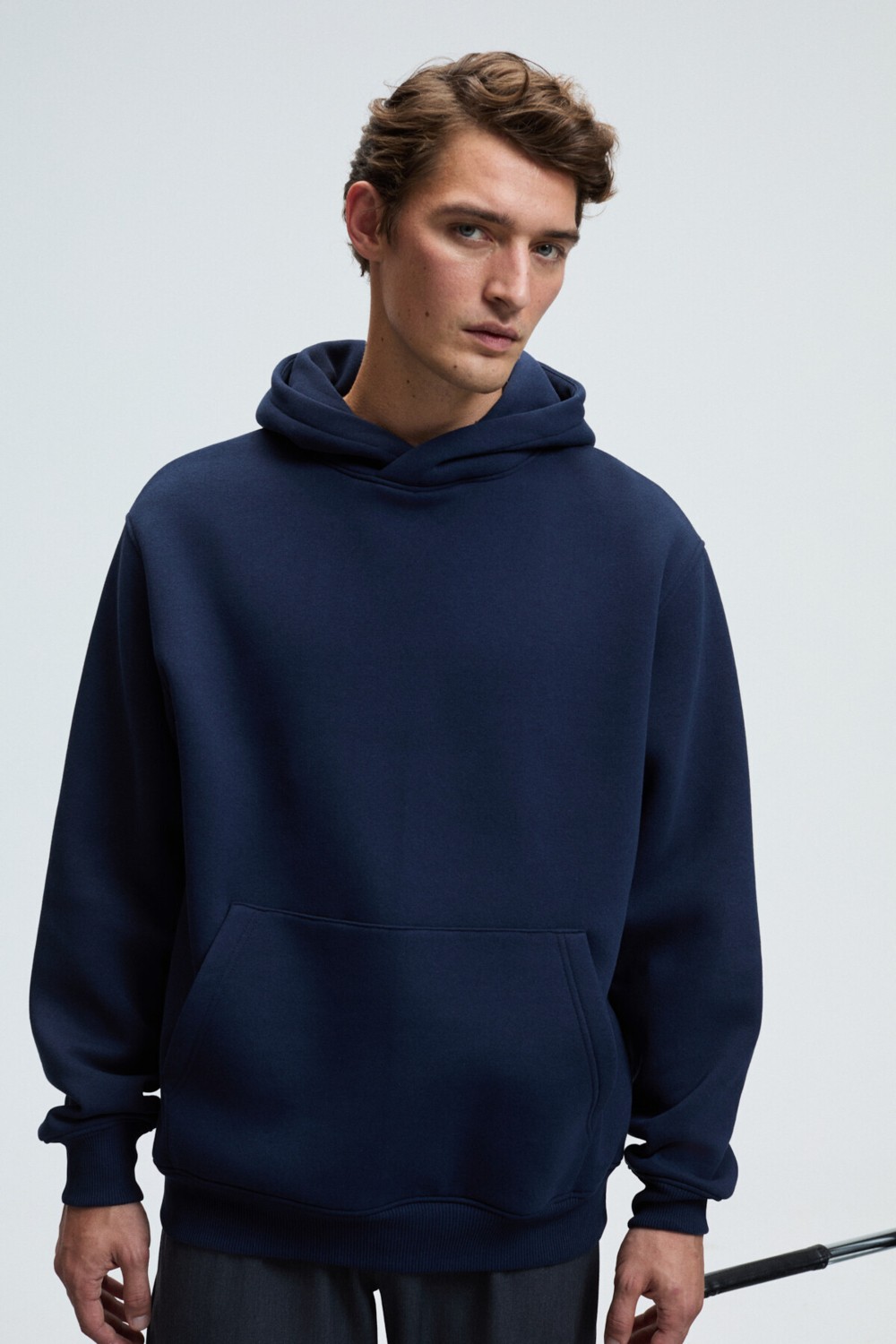 Grimelange AMOS Erkek Yumuşak Kumaşlı 3 İplik Oversize Kapüşonlu Kanguru Cepli Siyah Sweatshirt görsel 7