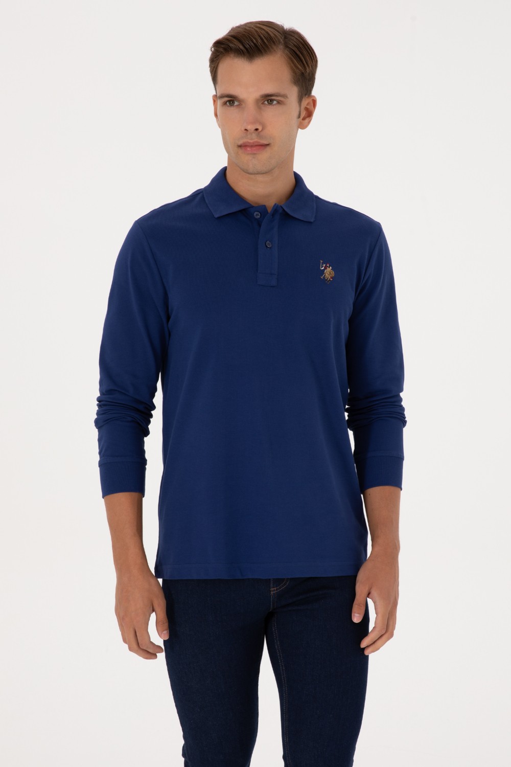 U.S. Polo Assn. Erkek Regular Fit Polo Yaka Siyah Basic Sweatshirt 50313772-VR046