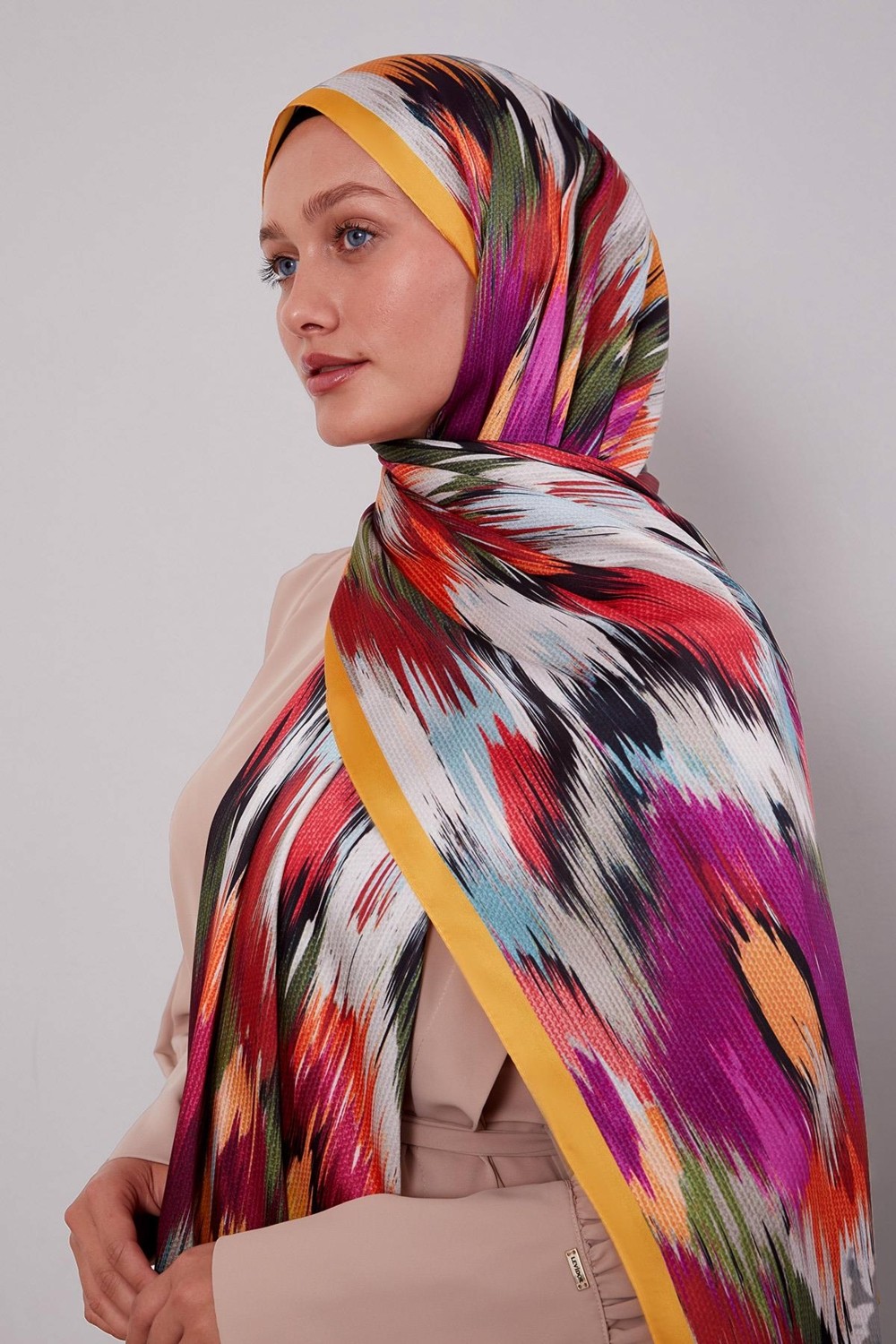 Lêvi D'or Oranj Alacalı Desen Twill Şal görsel 7