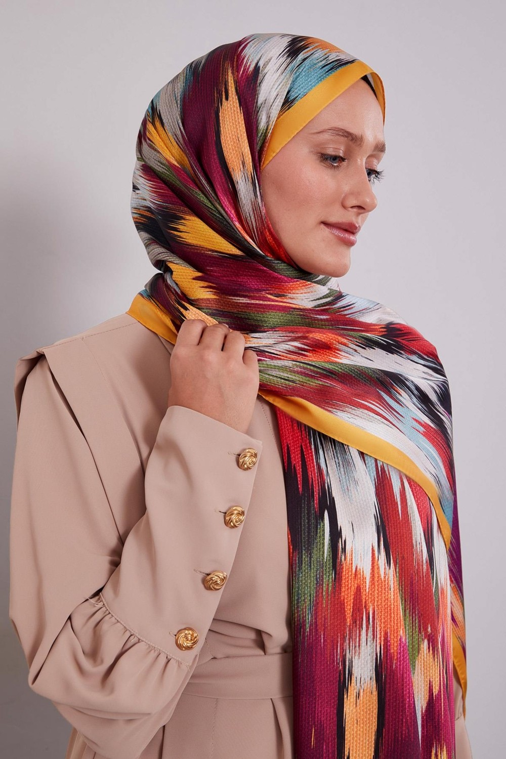 Lêvi D'or Oranj Alacalı Desen Twill Şal görsel 8