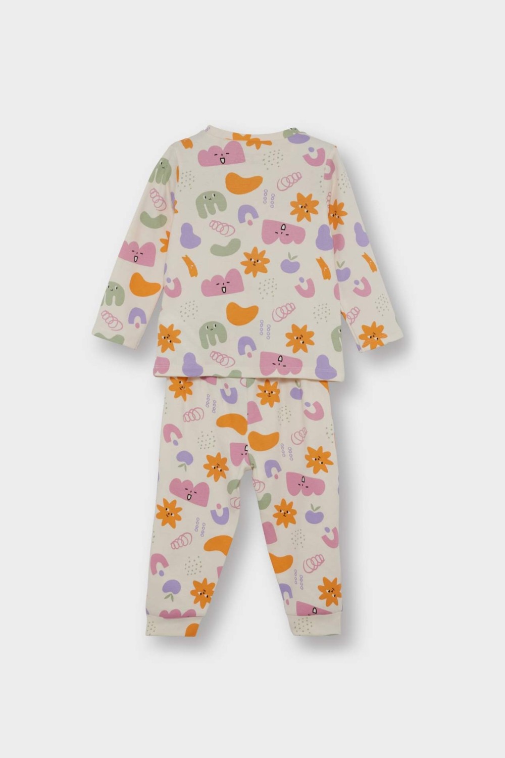 DeFacto %100 Pamuklu Desenli Beli Lastikli Pijama Takımı Kız Bebek F0635A525AU görsel 4