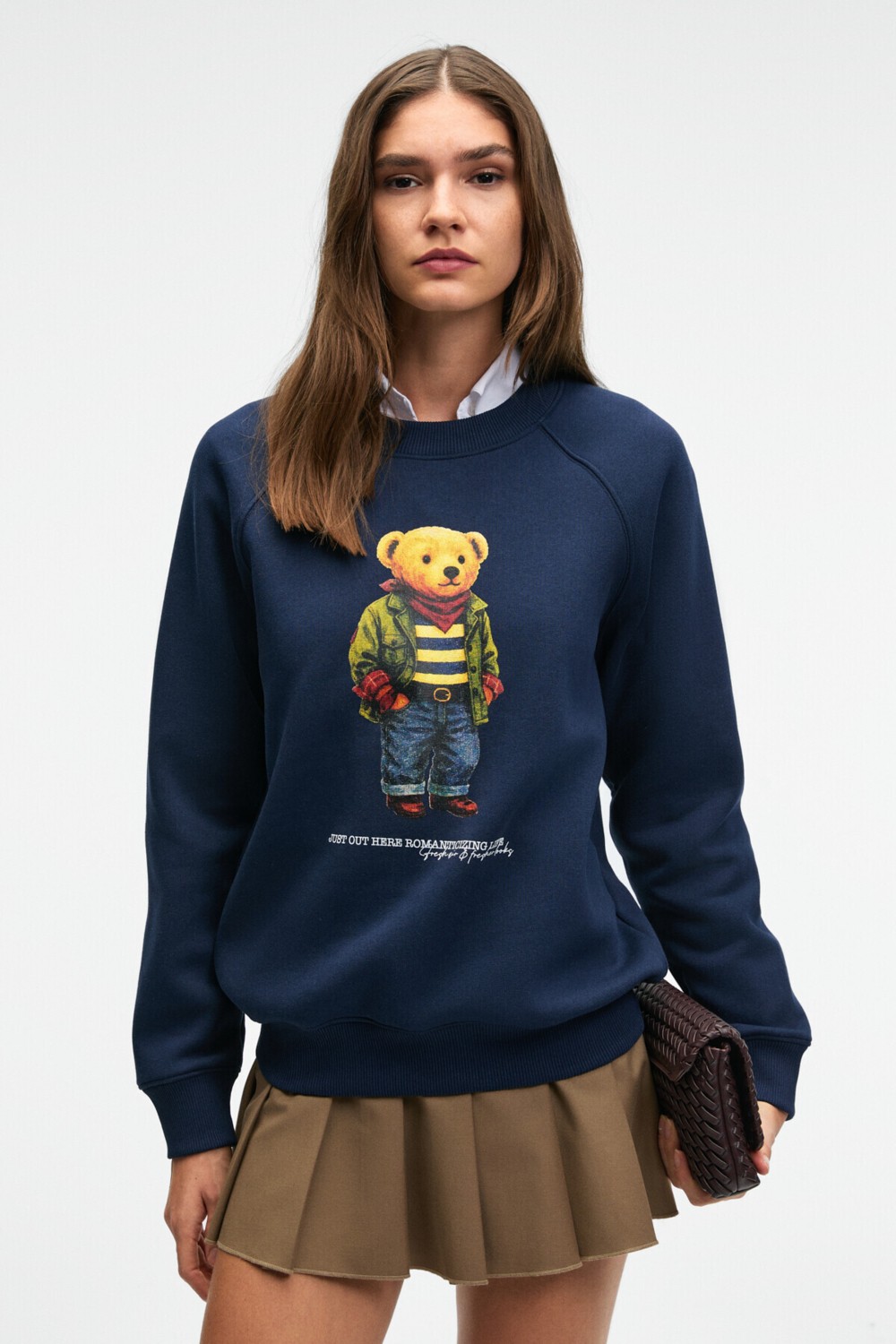 Grimelange AELORIA Kadın Önü Baskılı Reglan Kol Regular Grimelanj Sweatshirt