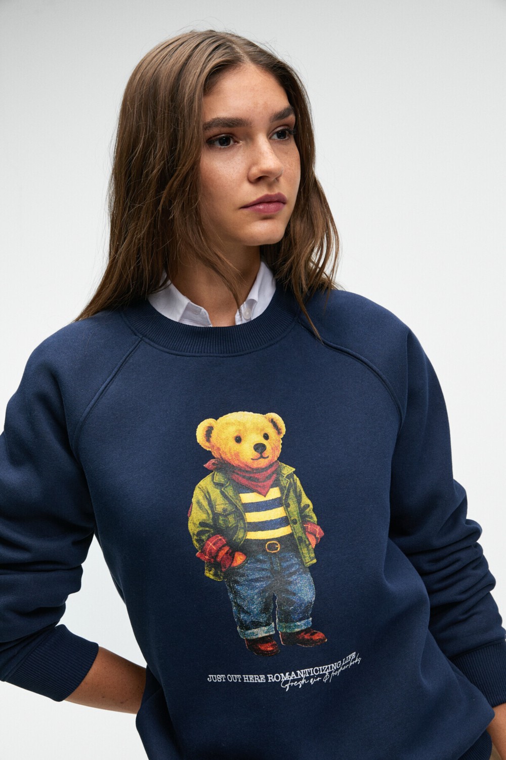 Grimelange AELORIA Kadın Önü Baskılı Reglan Kol Regular Grimelanj Sweatshirt görsel 3