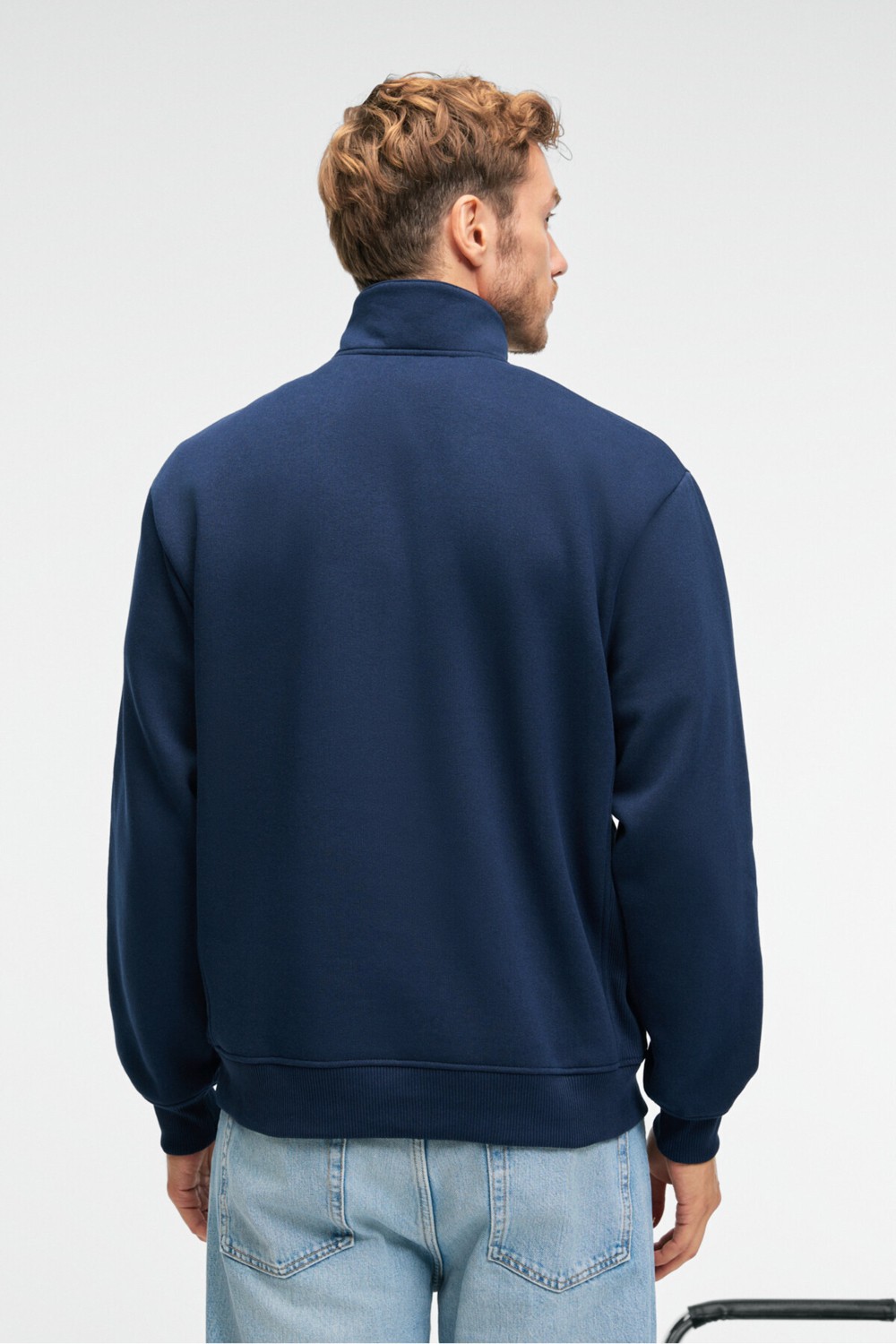 Grimelange BAXTER Erkek Dik Yakalı Fermuarlı Relaxed Lacivert Sweatshirt görsel 6