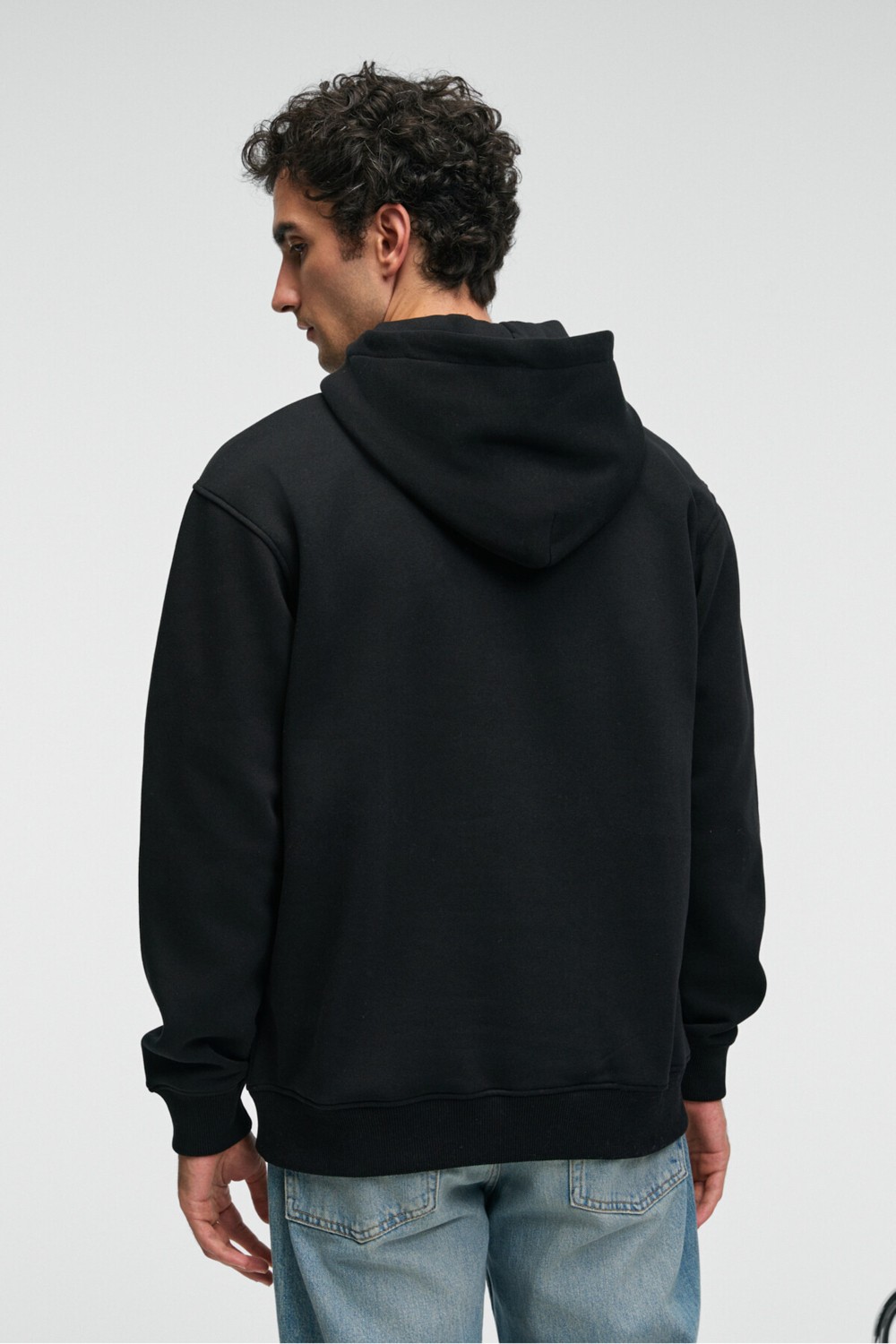 Grimelange JUSTUS Erkek Kapüşonlu Kanguru Cepli Fermuar Yakalı Siyah Sweatshirt görsel 6