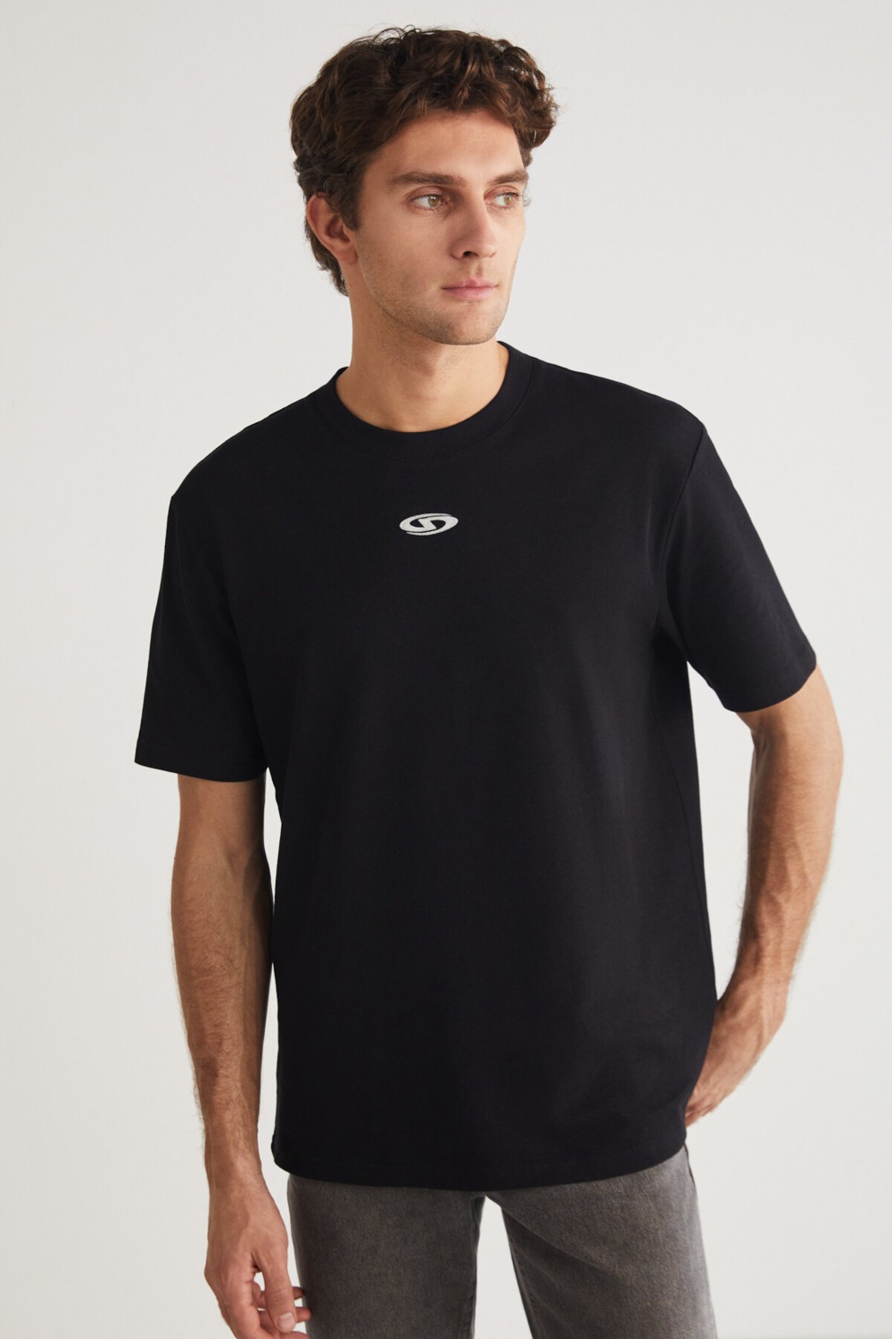 Grimelange FERRAN Erkek Bisiklet Yaka %100 Pamuk Baskı Detaylı Siyah T-Shirt görsel 3