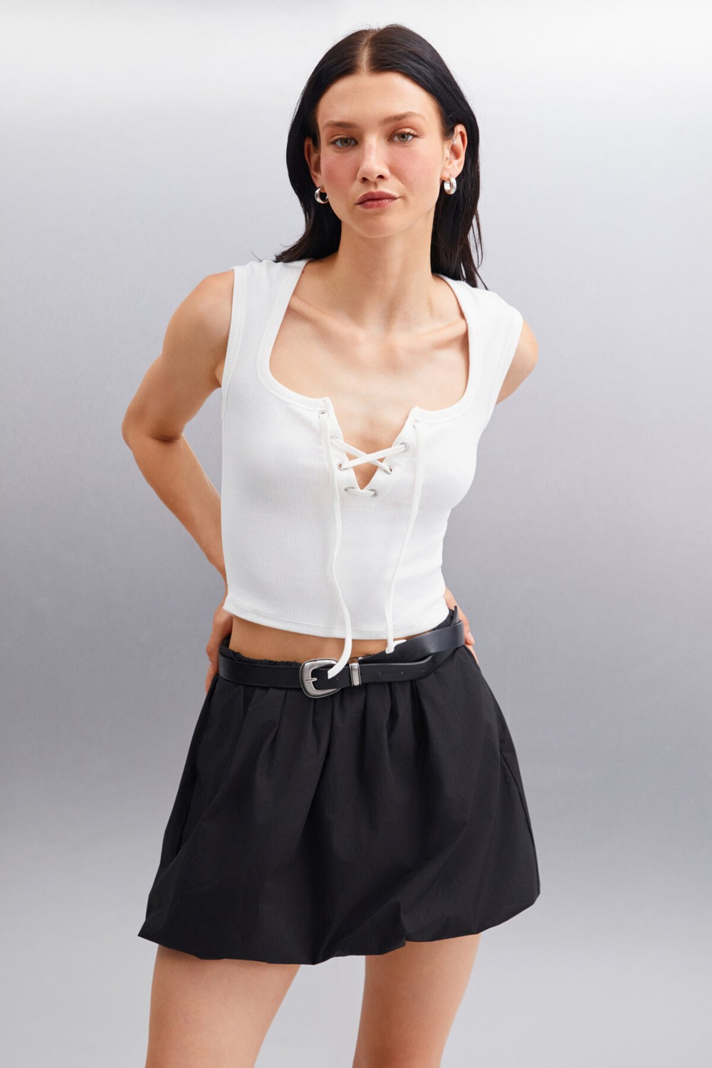 Grimelange PAOLINA Kadın Crop Ekru Bluz