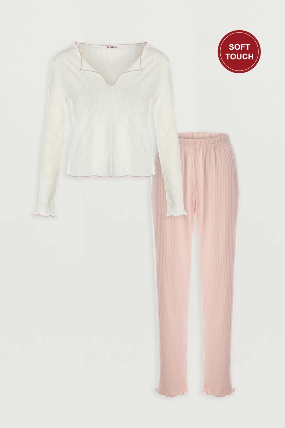 Koza İç Giyim Kadın Soft Touch Fitilli Uzun Kollu Pijama Takımı görsel 5