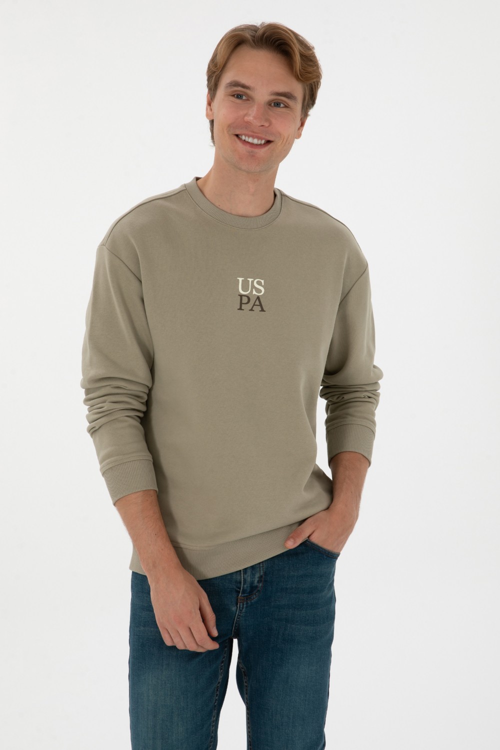 U.S. Polo Assn. Erkek Comfort Fit Bisiklet Yaka Bordo Basic Sweatshirt 50313760-VR014