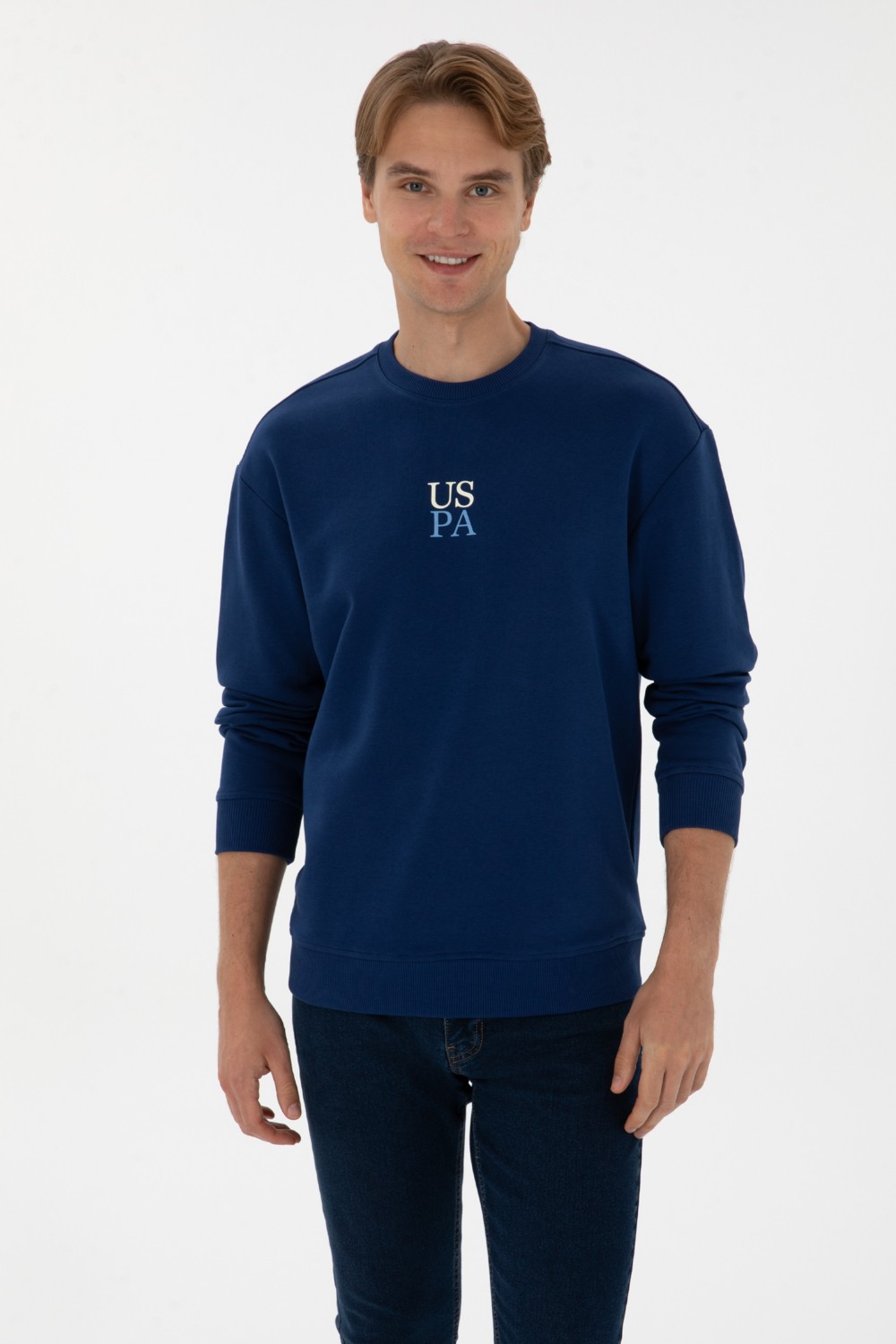 U.S. Polo Assn. Erkek Comfort Fit Bisiklet Yaka Bordo Basic Sweatshirt 50313760-VR014