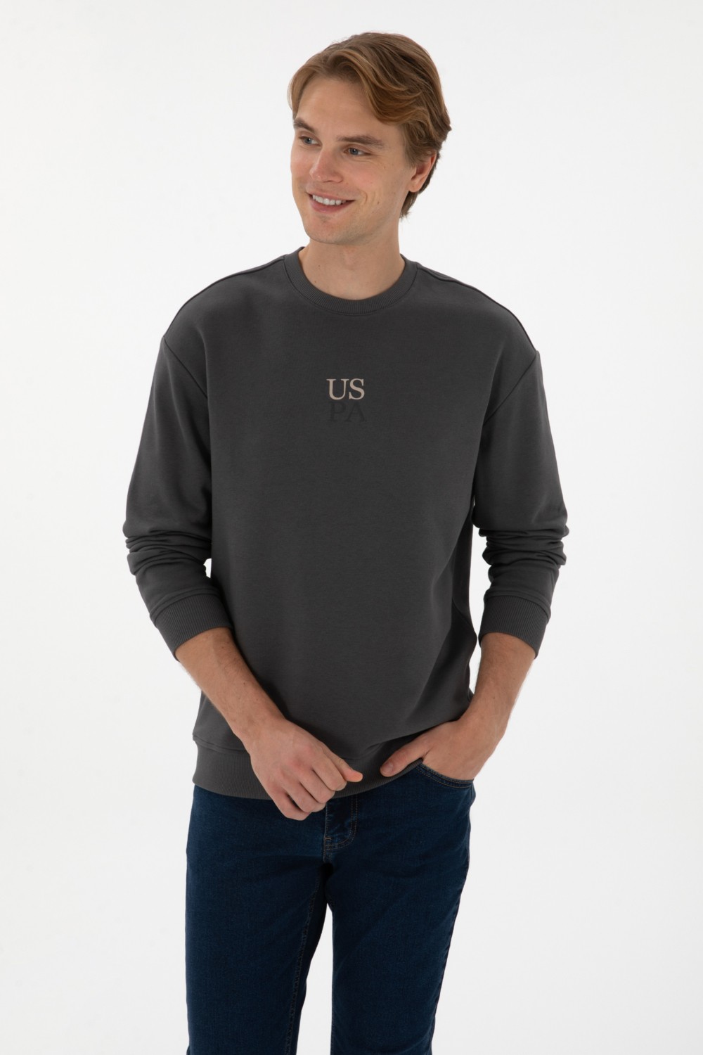 U.S. Polo Assn. Erkek Comfort Fit Bisiklet Yaka Bordo Basic Sweatshirt 50313760-VR014