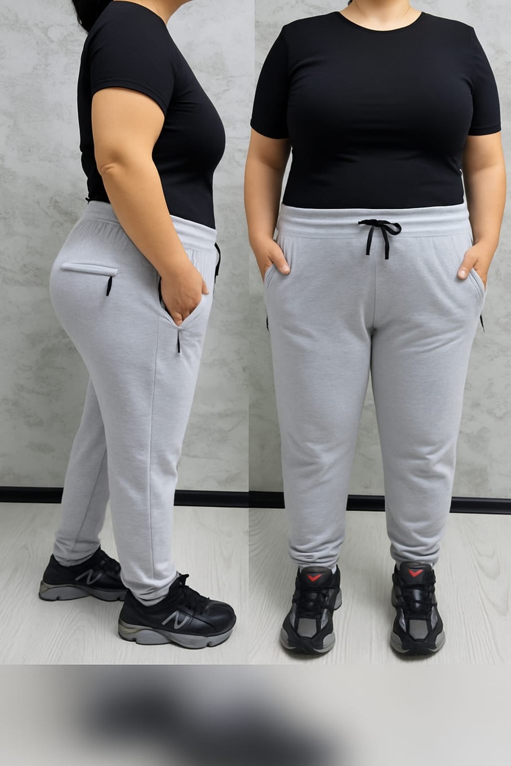 Black Steel BSBYN-2310 Büyük Beden Kemer Paça Ribana Bayan Eşofman