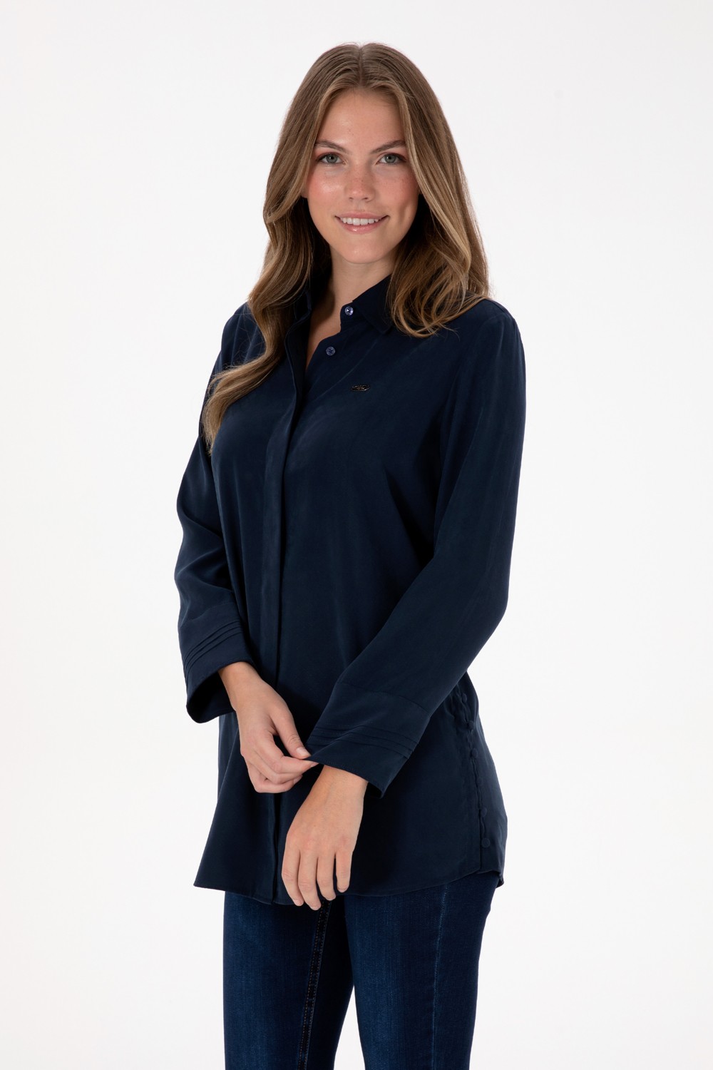 U.S. Polo Assn. Kadın Lacivert Uzun Kollu Gömlek 50299622-VR033 görsel 3