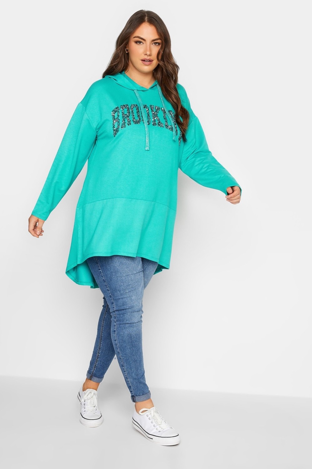 Stil Diva Büyük Beden Uzun Kollu Kapüşonlu Payetli Tunik 301774