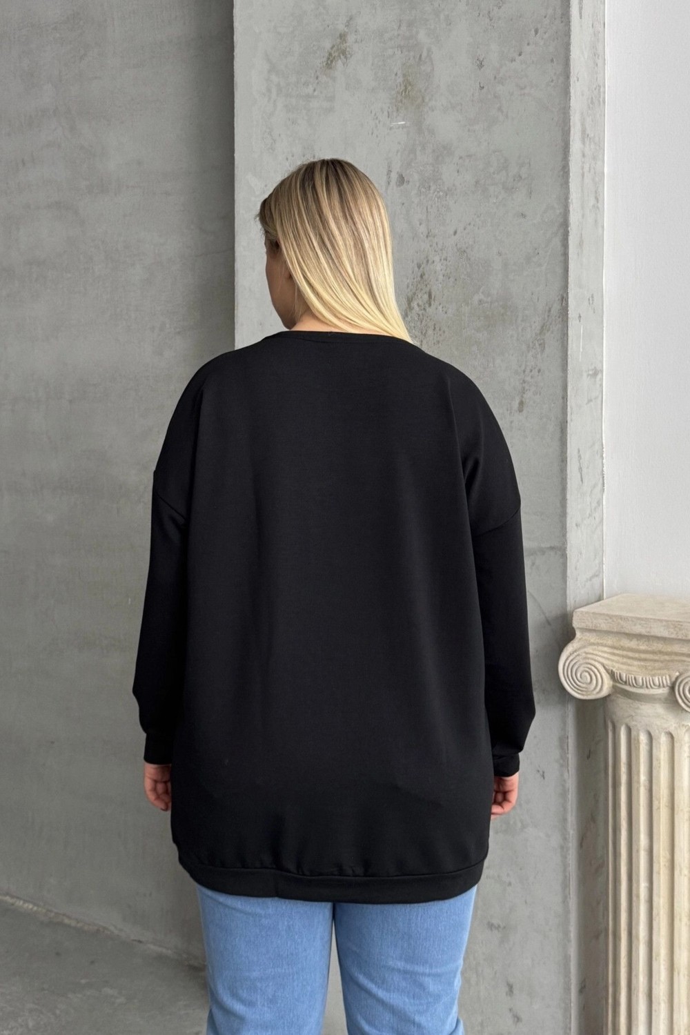 Stil Diva Büyük Beden Bisiklet Yaka Uzun Kollu Leopar Desenli Sweatshirt 300281 görsel 8