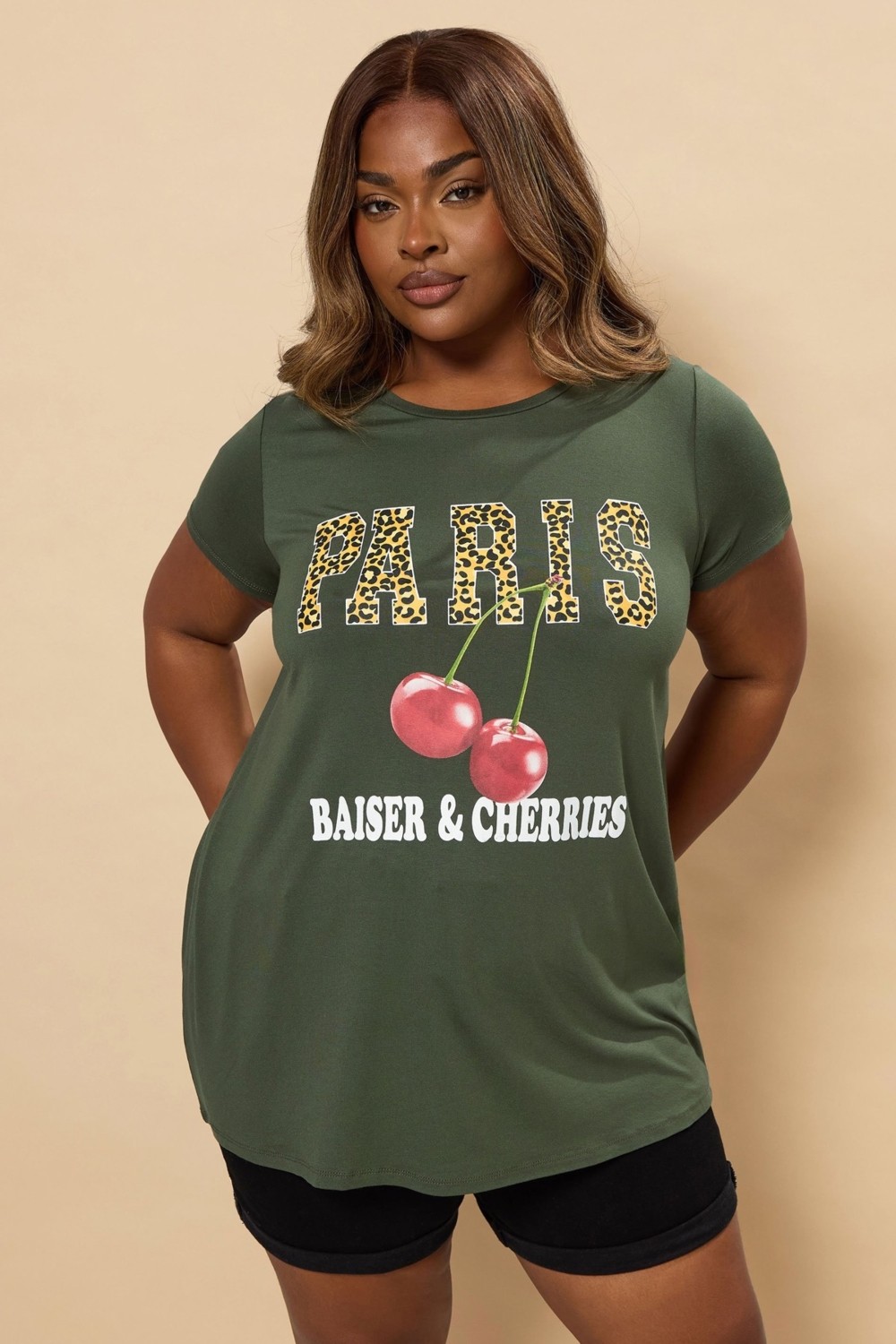 Stil Diva Büyük Beden Bisiklet Yaka Kısa Kollu Parlak Baskılı T-Shirt 304175