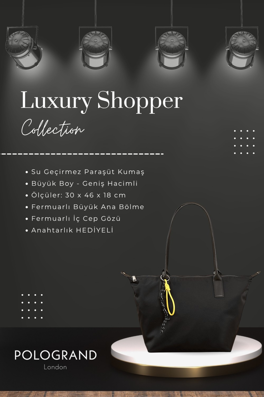 POLOGRAND London Orijinal Geniş Hacimli Su Geçirmez Paraşüt Kumaş Shopper Trend ve Şık Büyük Boy Omuz ve Kol Çantası görsel 3