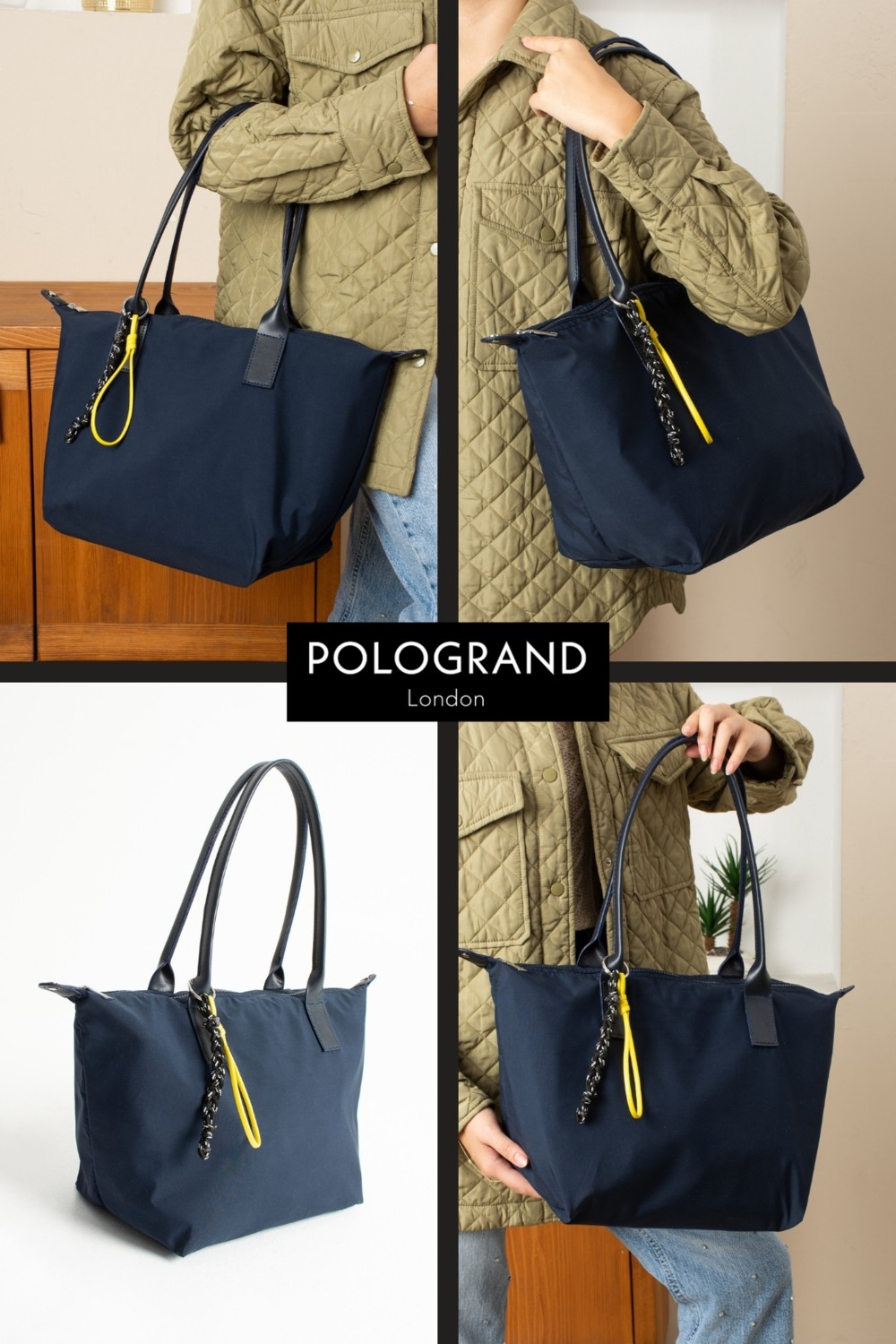 POLOGRAND London Orijinal Geniş Hacimli Su Geçirmez Paraşüt Kumaş Shopper Trend ve Şık Büyük Boy Omuz ve Kol Çantası görsel 7