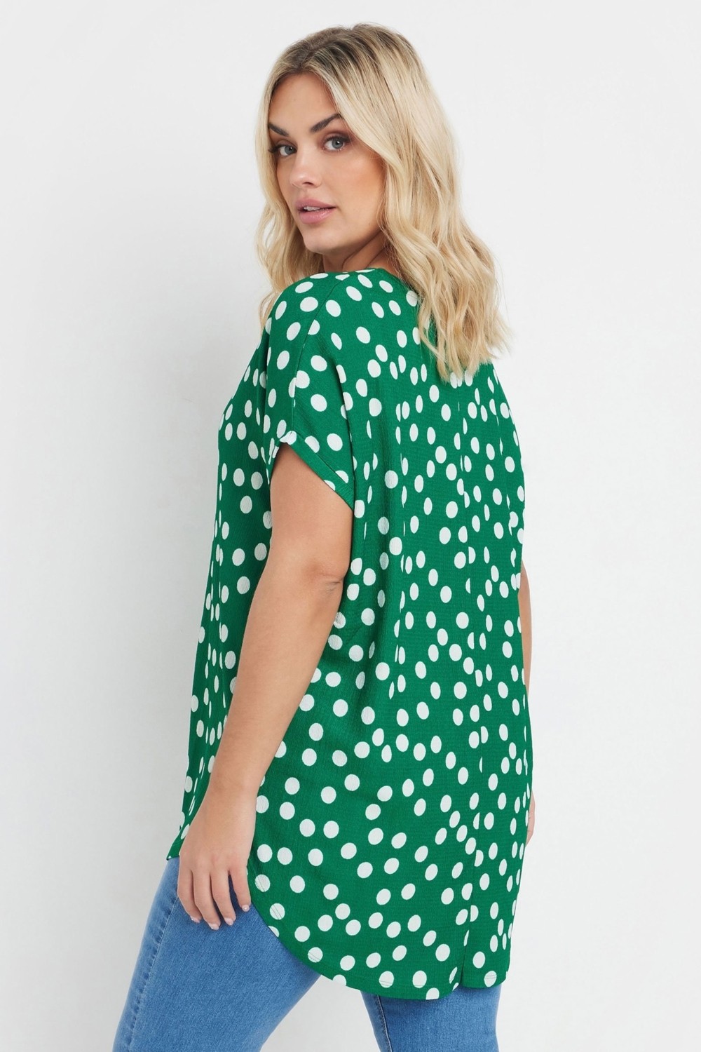 Stil Diva Büyük Beden V Yaka Kısa Kollu Puantiyeli T-Shirt 303956 görsel 5