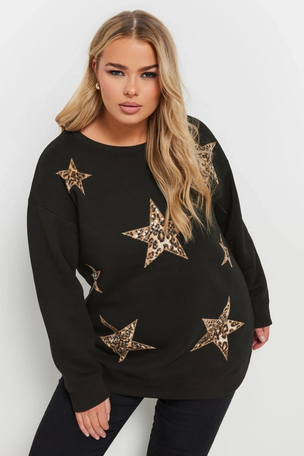 Stil Diva Büyük Beden Uzun Kollu Bisiklet Yaka Payet Işlemeli Sweatshirt 303833