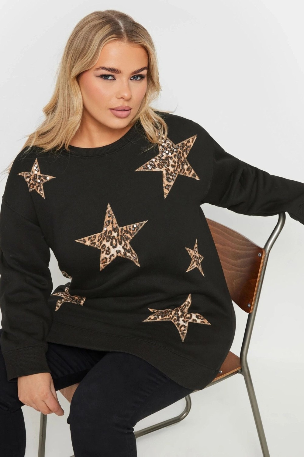 Stil Diva Büyük Beden Uzun Kollu Bisiklet Yaka Payet Işlemeli Sweatshirt 303833 görsel 2