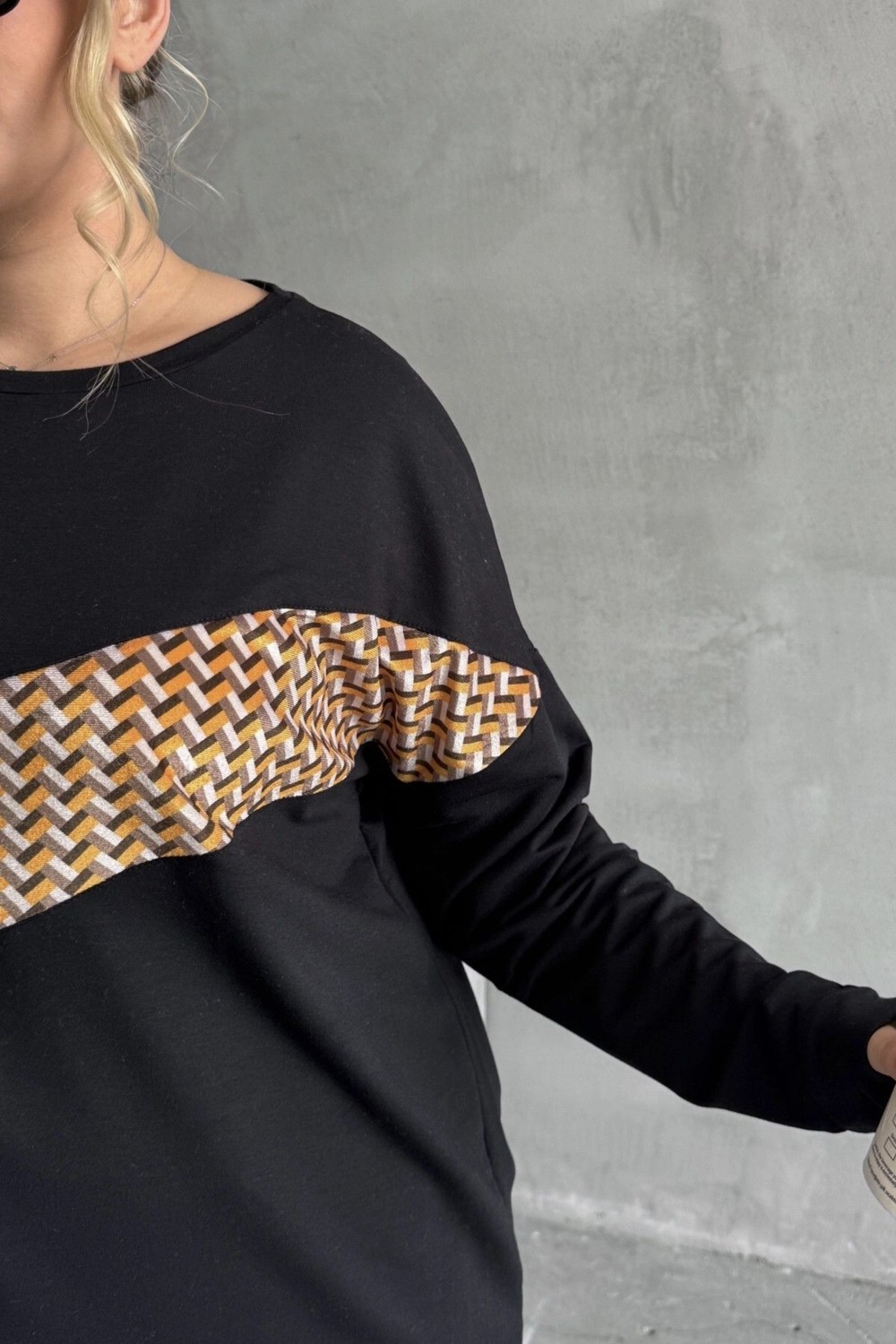 Stil Diva Büyük Beden Bisiklet Yaka Uzun Kollu Önü Baskılı Sweatshirt 300282 görsel 4
